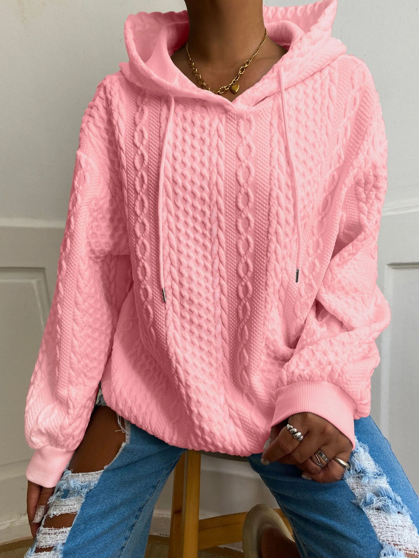 2025 Fall/Winter Hot! American Solid Color Cable Hoodie for Women, Loose Retro Top, Lazy Style, Versatile for Streetwear And Daily Wear