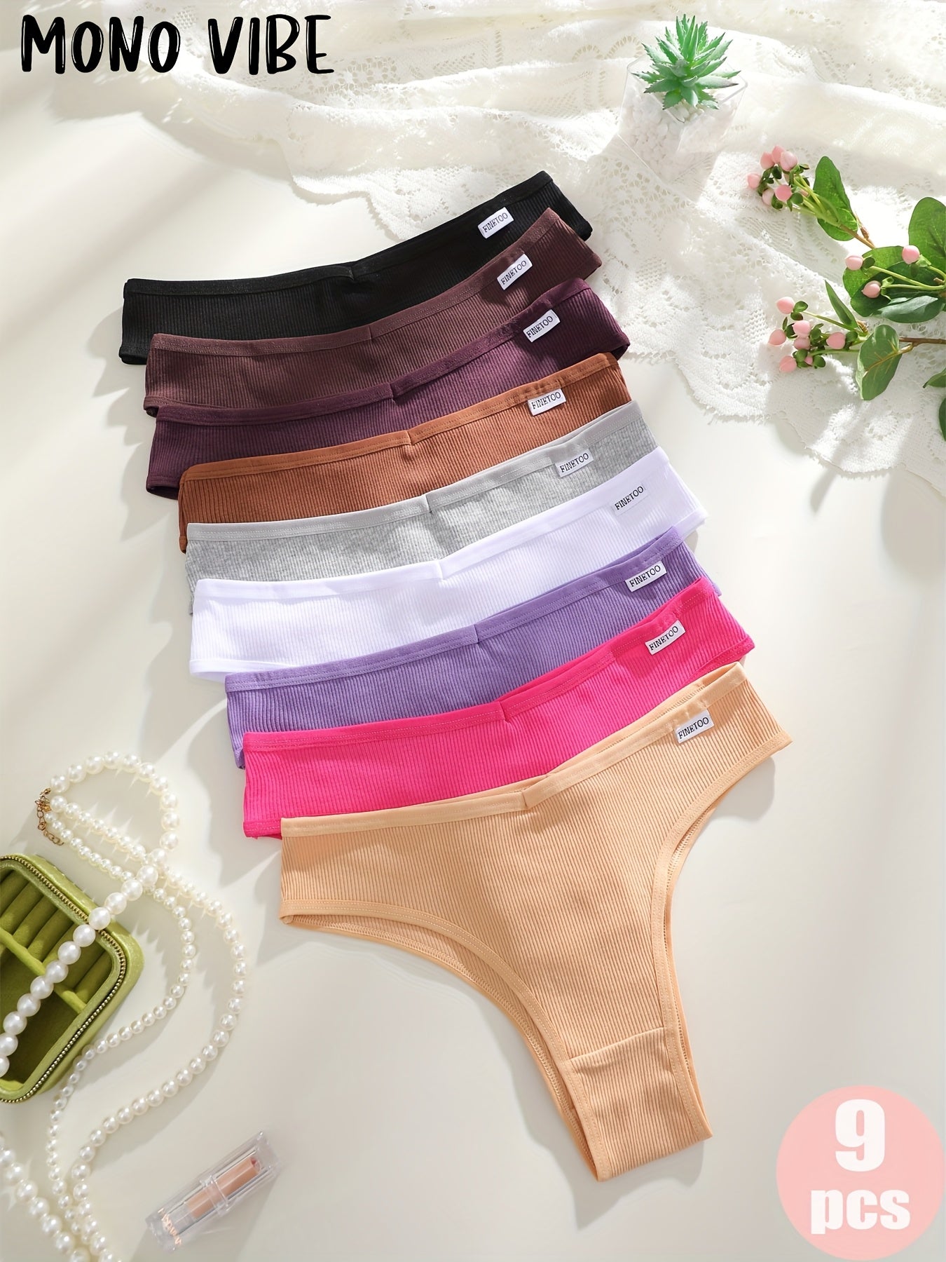 9pcs Women's Underwear Set, V-shaped Design, Underwear, Comfortable And Breathable, Soft And Comfortable, Elastic Fit, Simple Style, Opaque, Cute