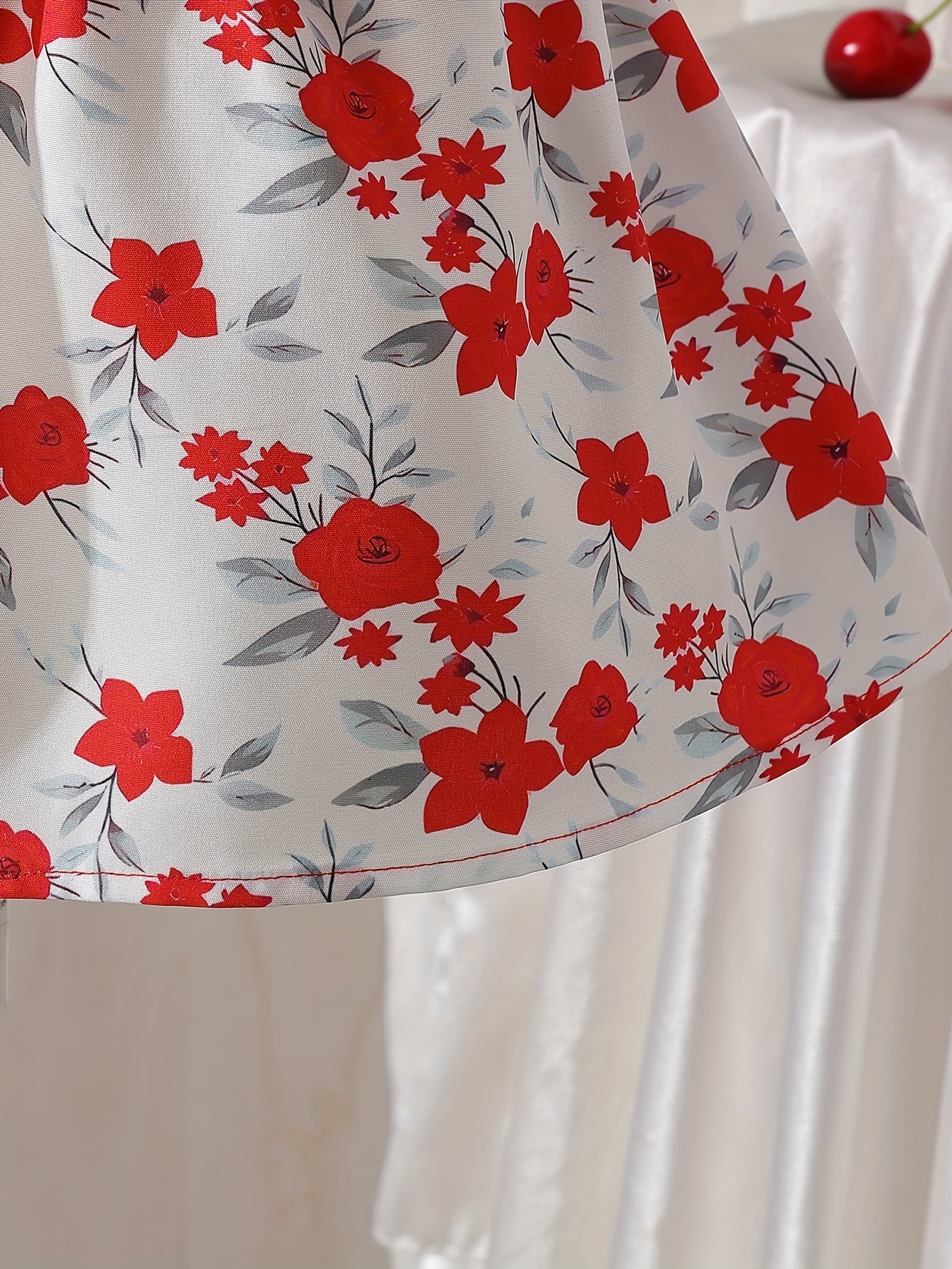 Girls' Dresses, Casual Girls' Dresses, Summer Frilly Printed Short-sleeved Dresses for Girls, Cute Girls' Dresses, Versatile, Fashionable, Cute And Casual Style, Suitable for Festivals And School Wear, Valentine's Day Gift, Girls' Birthday Gift