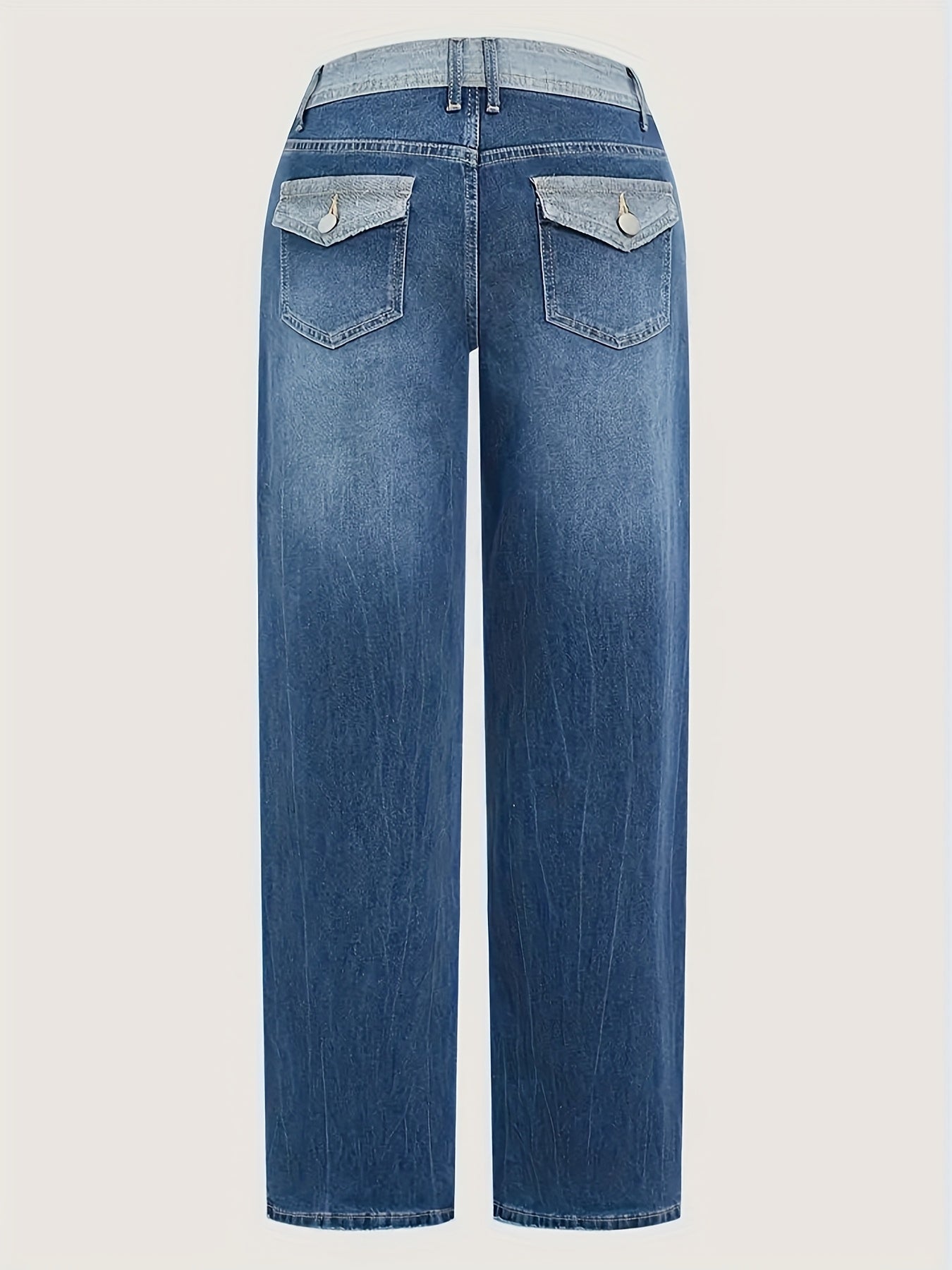 HME Women'S Vintage Relaxed Jeans, Designed with a Fit And Five-Pocket Style. Crafted from Durable Washed Denim, Highlighting a Waistband Patchwork Feature. The Material Is Flexible, Cozy, And Airy