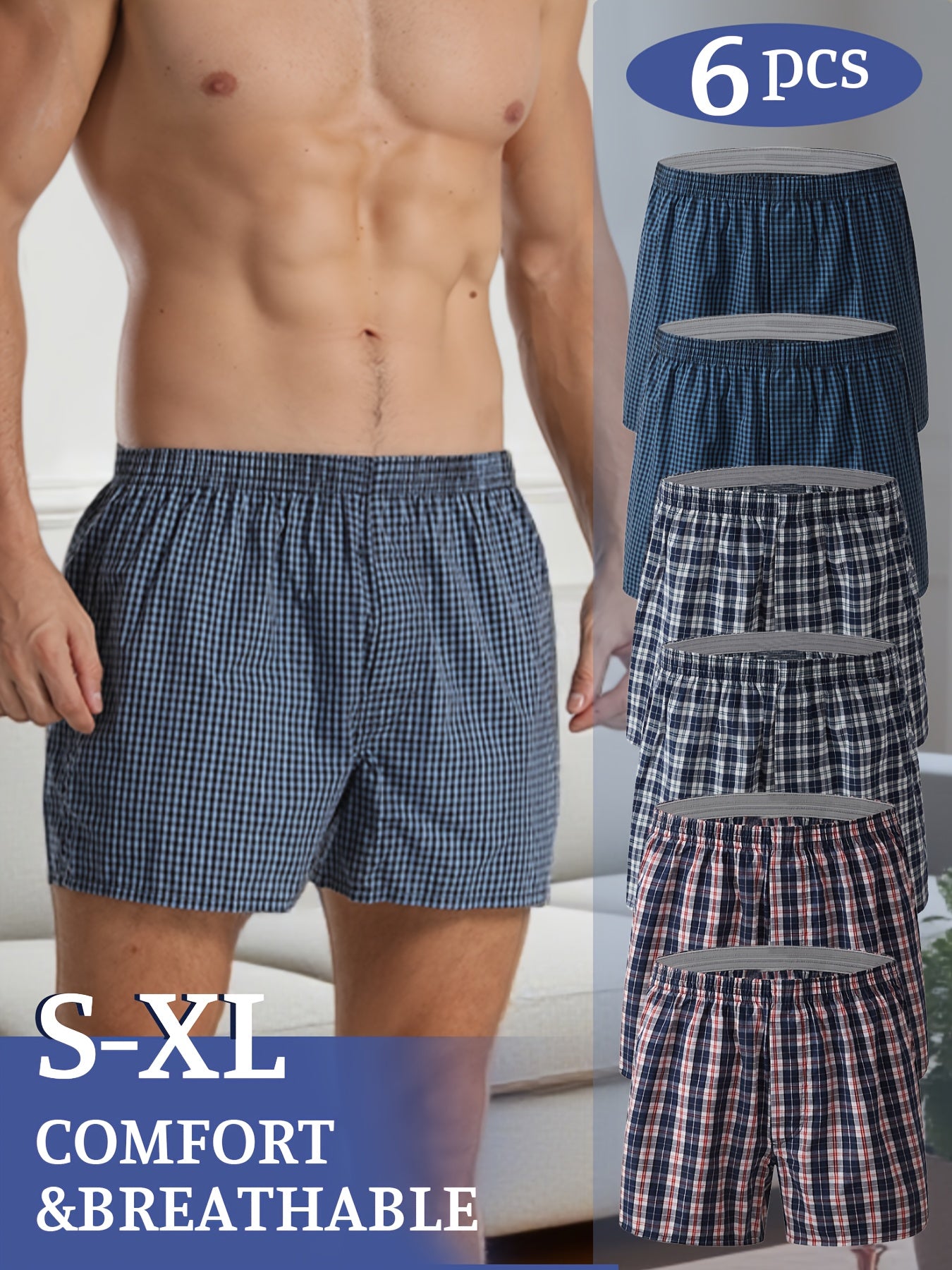 Men'S Plaid Boxer Shorts Made from, Available in a Pc of Six Underwear Boxer Shorts
