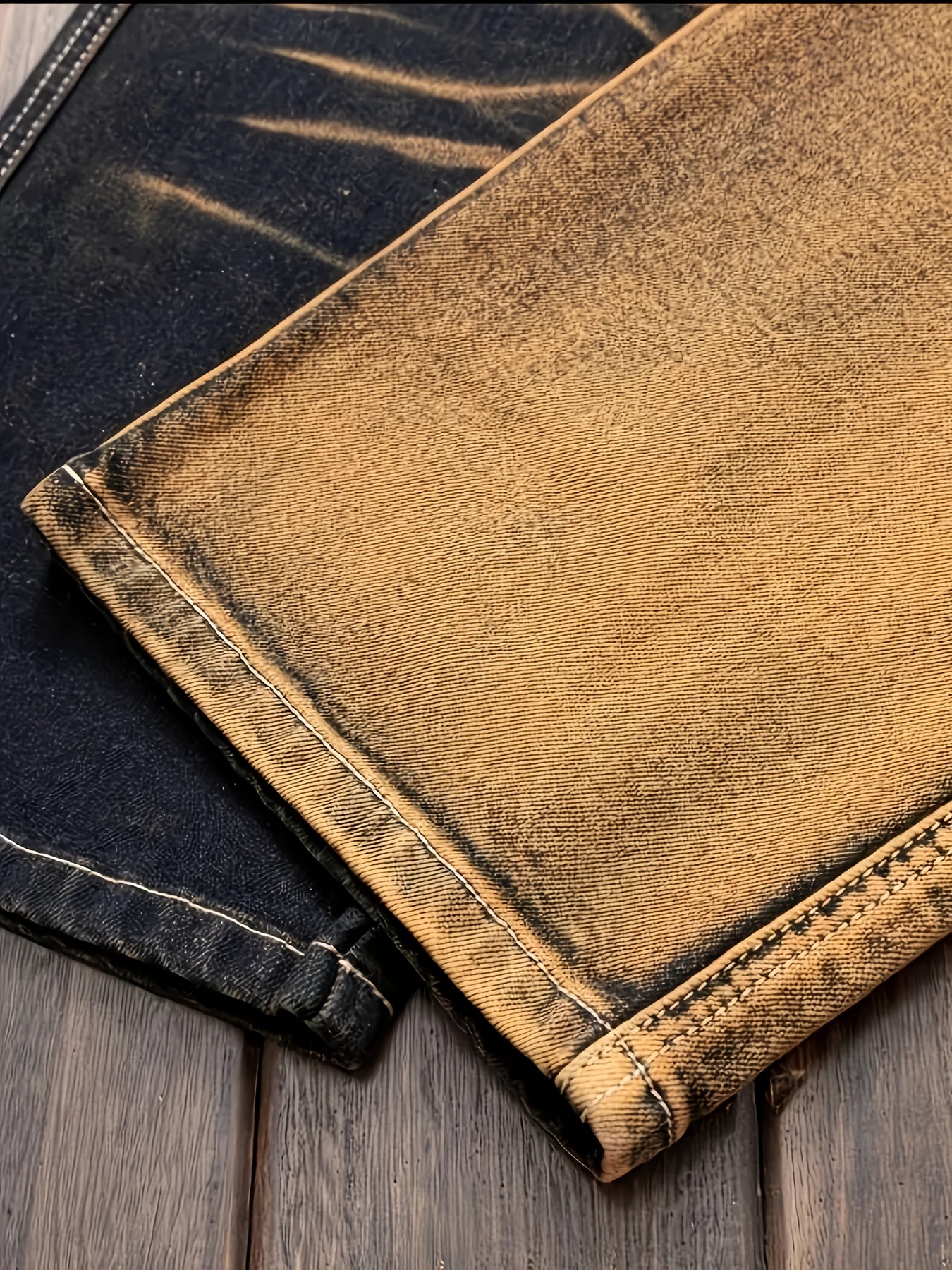 American-style Fashion Multi-process Washed Cat Mustache Men's Denim Trousers, Casual Stretch Jeans, Retro Anti-aging Gradient Washed Denim Work Pants, Multi-pocket Work Pants, Durable Denim Fabric, Casual Wear Denim Trousers