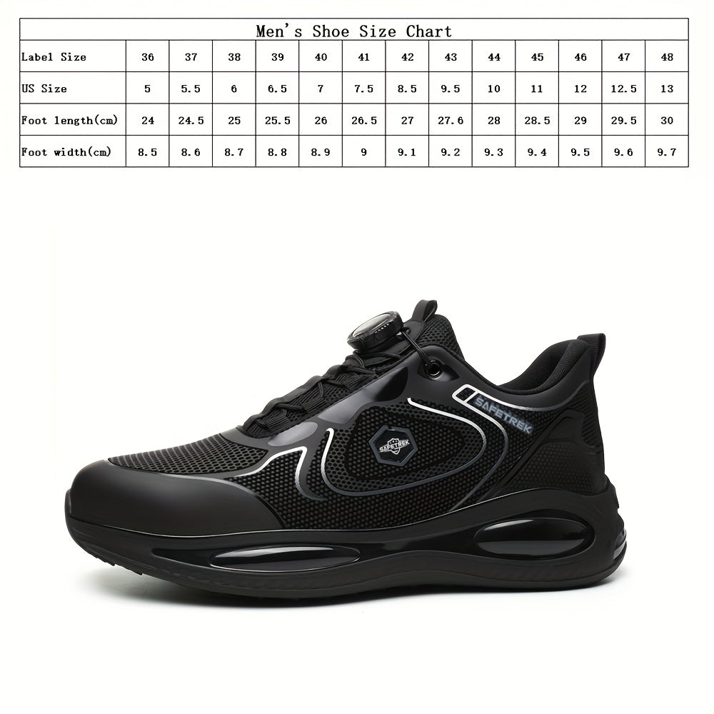 Men's Steel-Toed Work Sneakers with Kevlar Midsole & Lightweight TPU Insole - Anti-Slip/Puncture Safety Shoes, One-Foot Lazy Button Closure, Industrial Footwear with EVA Cushioning, Sturdy Rubber Sole & Breathable Fabric Upper for All-Season Heavy-Duty Pr