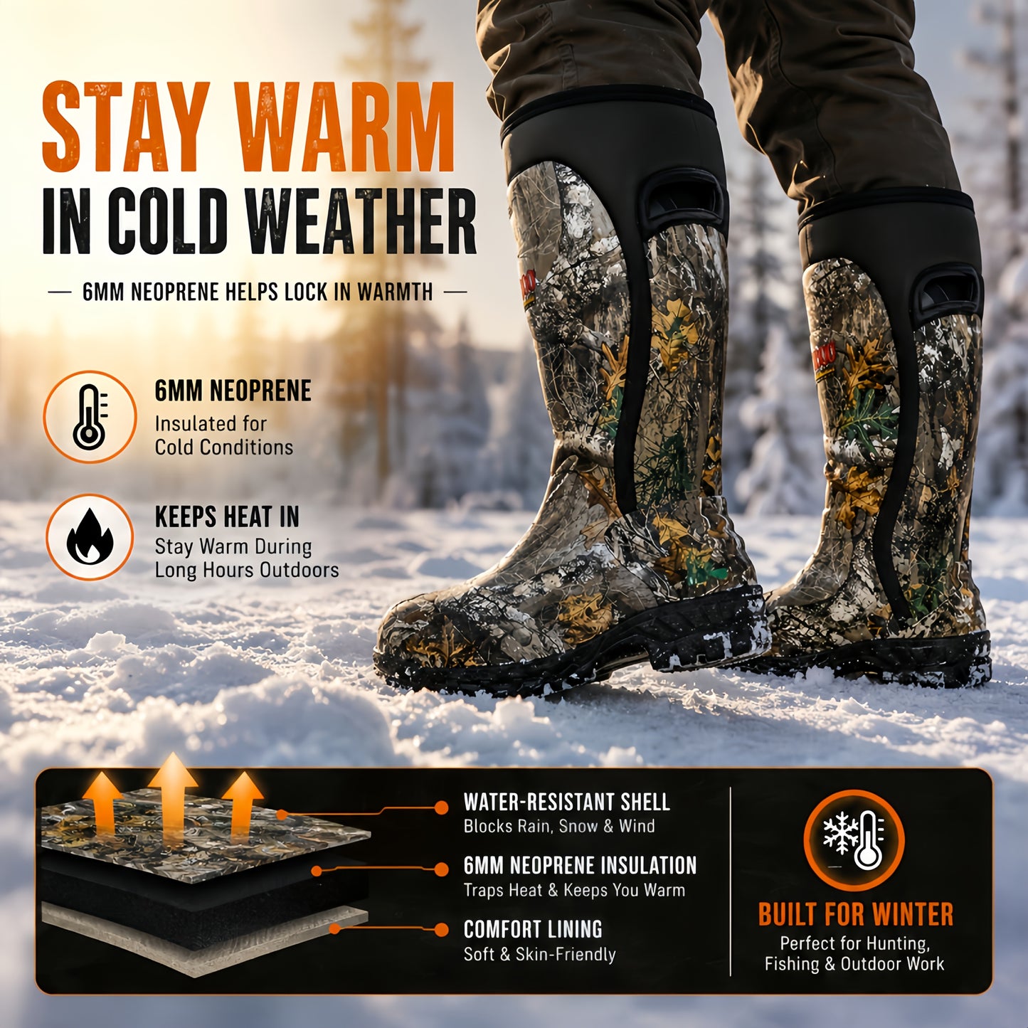 Sneakers, New Upgraded High-quality High Quality Insulated Camouflage Hunting And Fishing Boots, 6mm Neoprene Hunting And Fishing Boots. Durable And Warm Comfortable Outdoor Boots, Suitable for Hunting, Fishing, Hiking, And Outdoor Adventures.