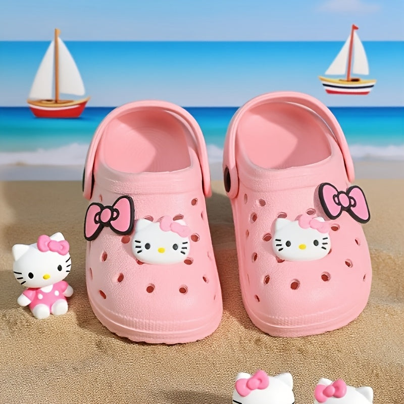 1 Pair Boys & Girls Sanrio Hollekitty KT Cat Slippers - Cute Thick-Soled Anti-Slip Sandals with Hollekitty & KT Cat Bow, Lightweight Indoor/Outdoor Beach Shoes for ( &) - Slip, Spring Summer Casual