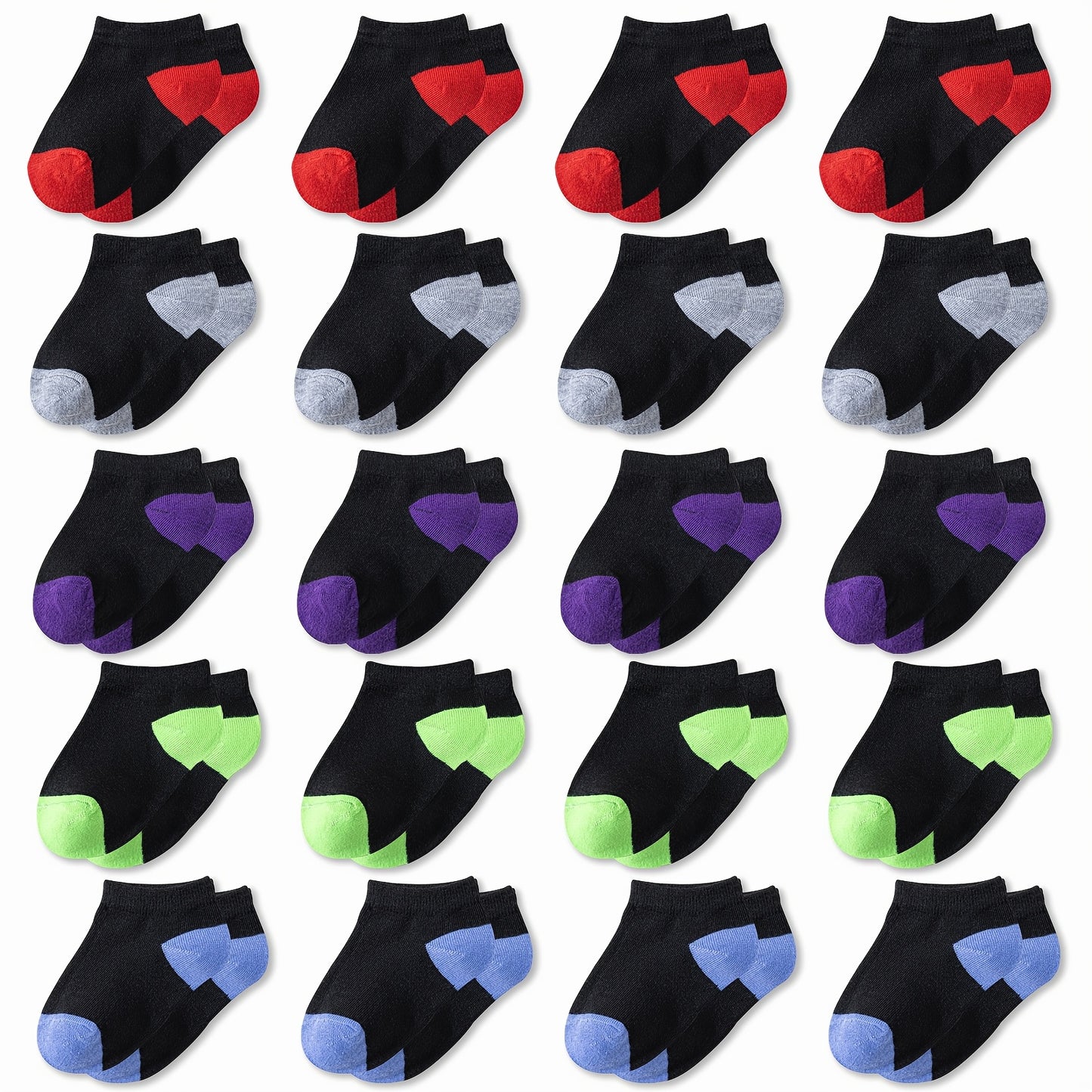 20 Pairs Toddler Kids Boys Girls Sport Ankle Athletic Socks Half Cushion Low Cut Socks