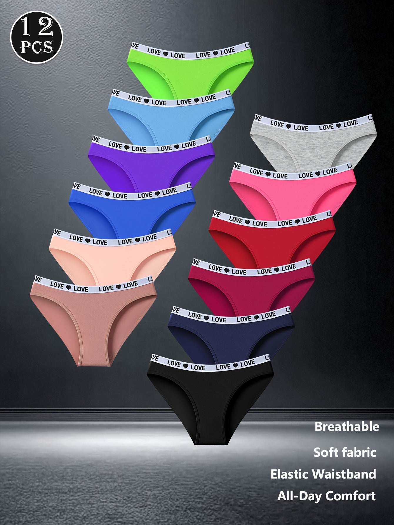12-Pack Autumn/Winter Simple Breathable Women's Underwear, Sexy Breathable Elastic Panties, Perfect for Daily Wear And Beach Resort Outfits