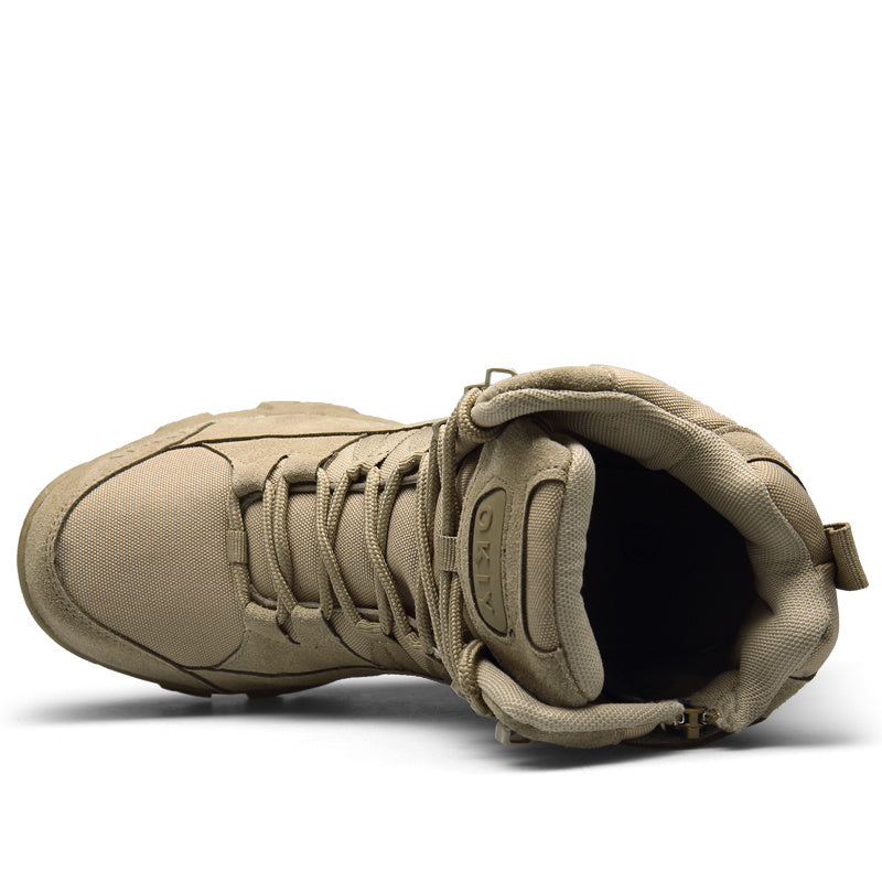 Men's Tactical Hiking Boots - Beige/ Tan - Lace-Up Ankle Support, Non-Slip Rubber Outsole - Lightweight & Durable for Outdoor, Camping, Urban - All-Terrain Grip - Easy-Clean Synthetic Upper - Ideal for Beginners & Experts, Hiking Gear