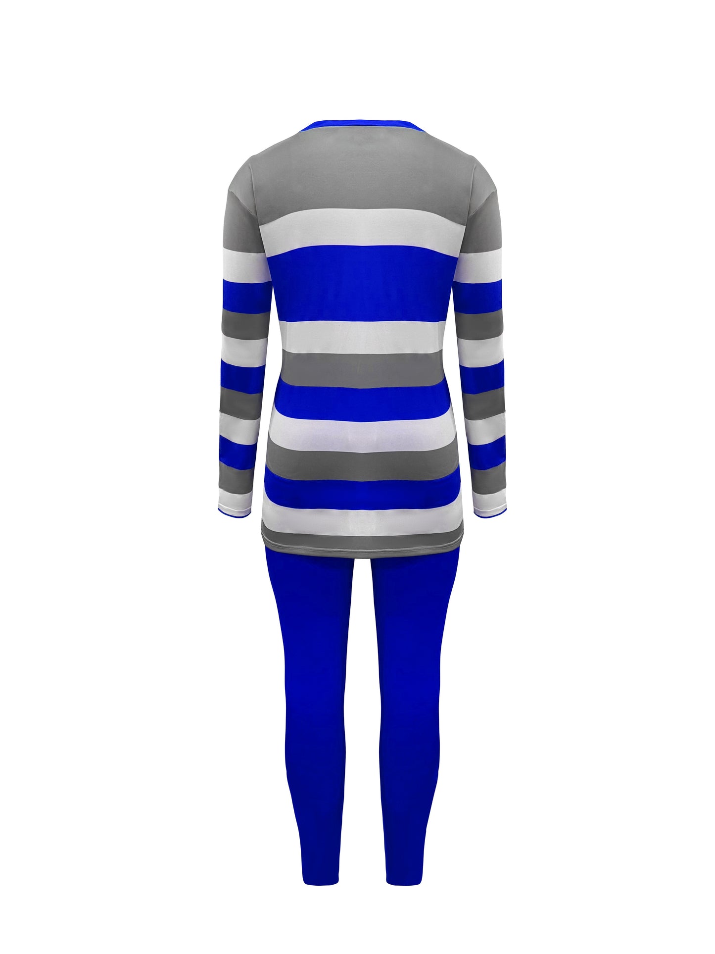 Plus Size - Plus Size - Women'S Striped Long-Sleeve Trouser Suit with Queen'S Lettering And Pocketed Pants