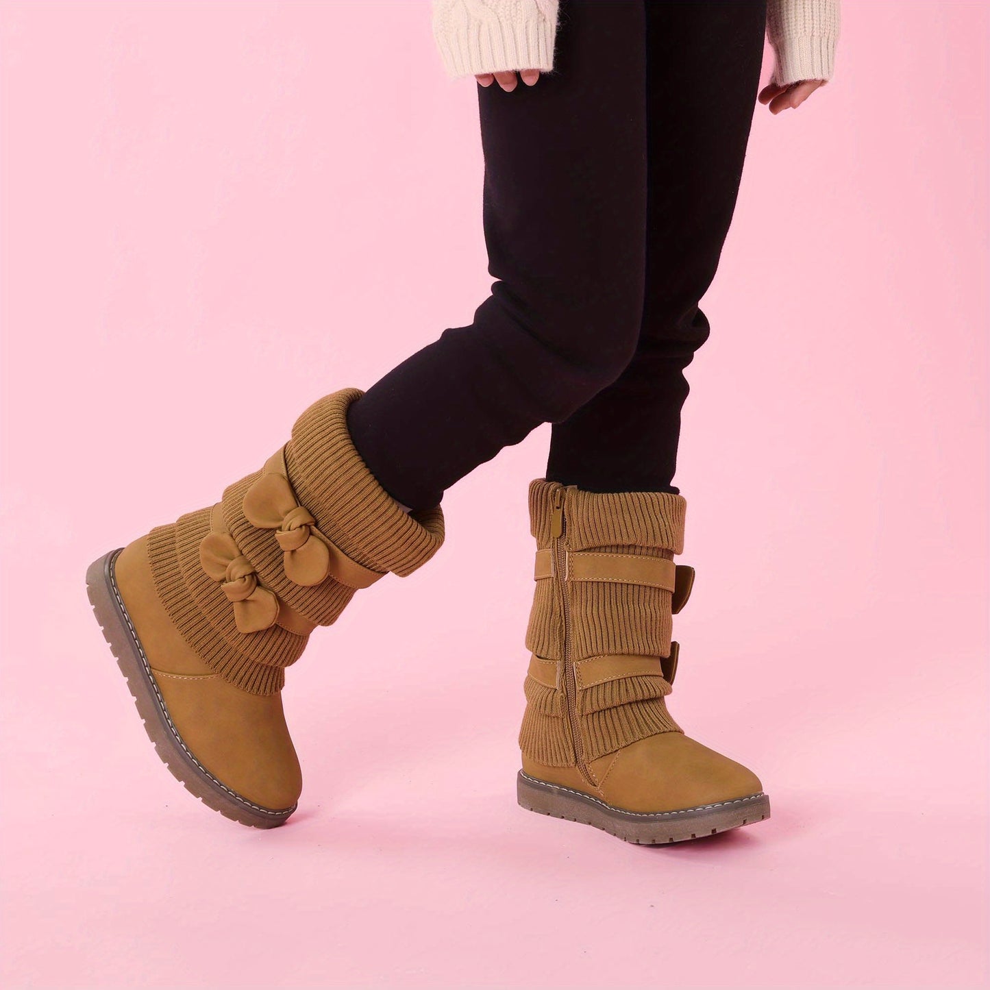 DREAM PAIRS Girl's Winter Snow Boots Faux Fur Lined Mid Calf Shoes