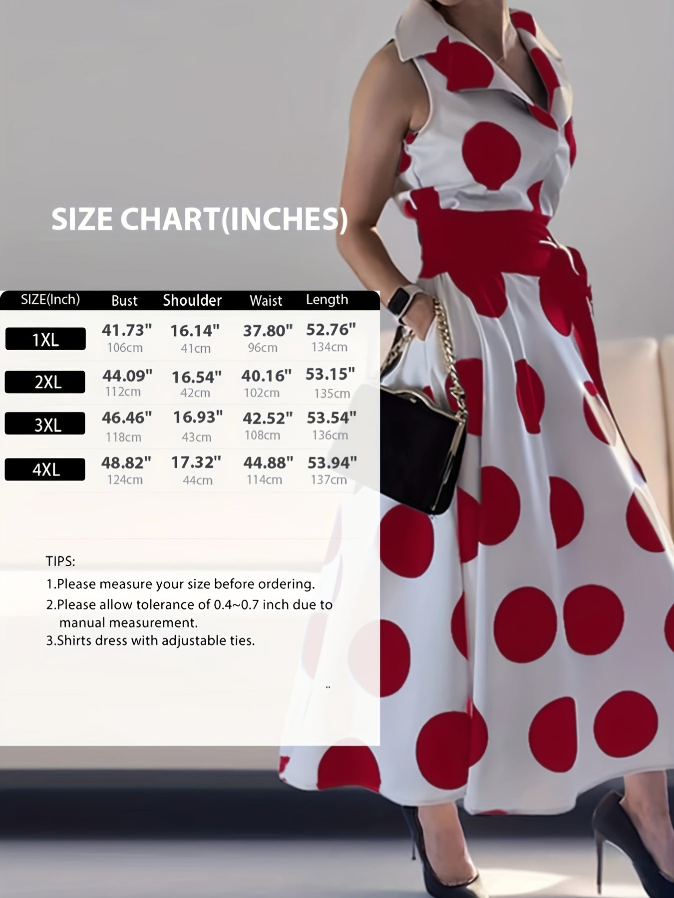 Plus Size - Plus Size - Lemongor Plus Size Party Evening Birthday Prom Polka Dots Maxi Dresses for Women 2025 New Sleeveless Tied Waist Fashion Long A-Line Shirt Dress, 3XL, 4XL, 5XL