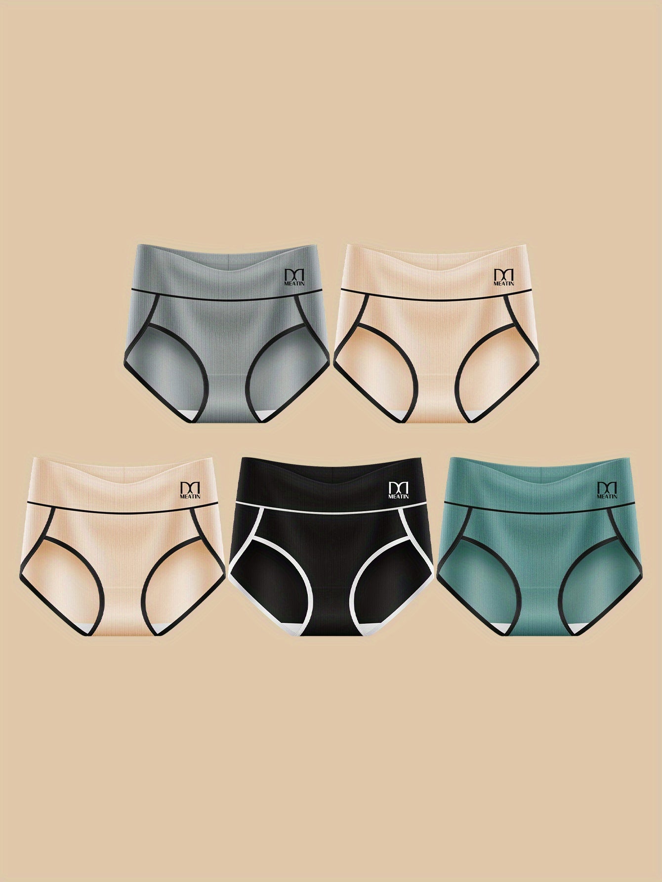 5pcs Solid Color Simple Design Briefs Bottocks Cover - Comfortable, Stretchy, Soft Fabric - Lingerie & Underwear for Women