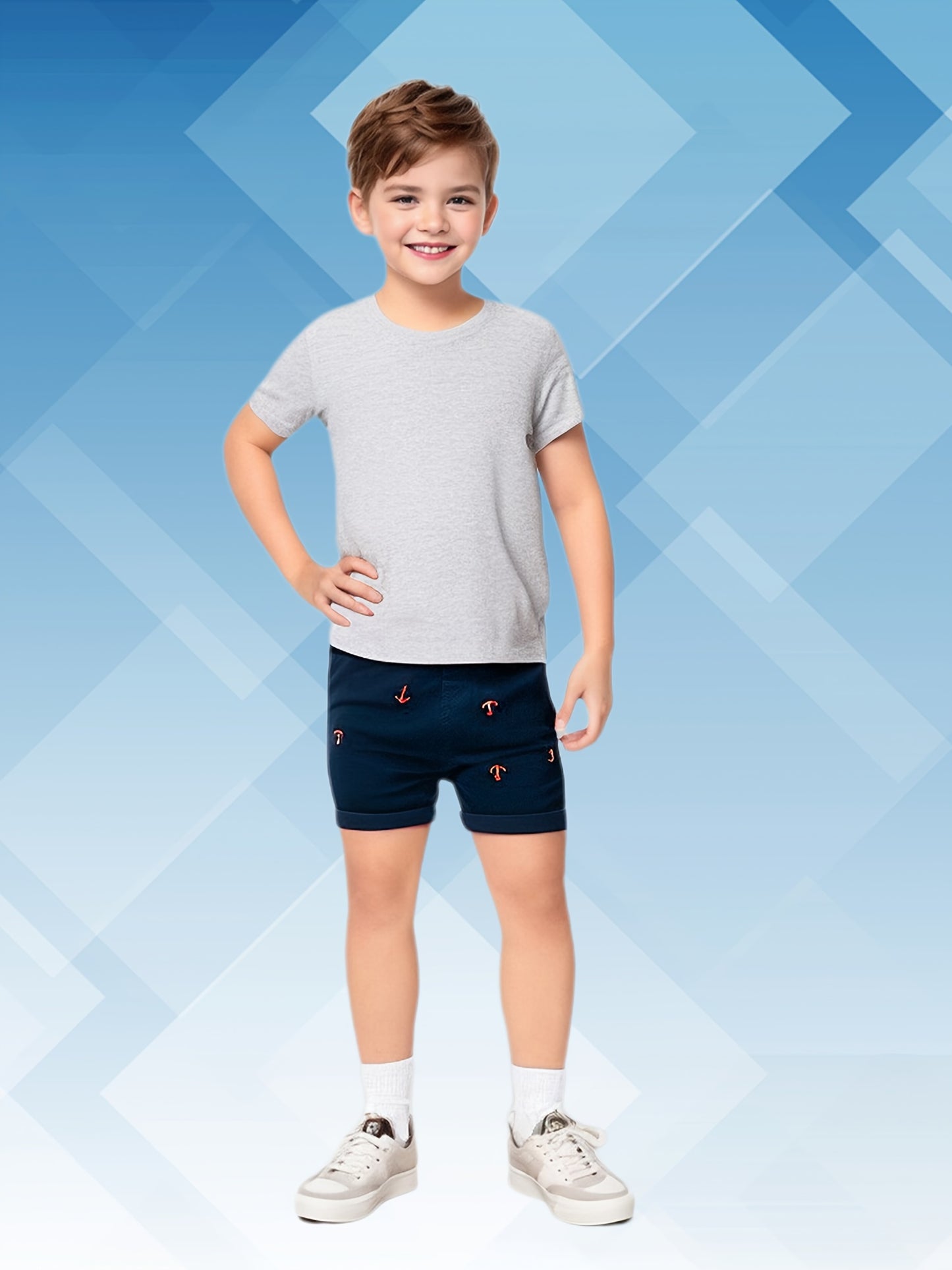 2-Pack Toddler Boys' Athletic Shorts With Pockets - Pull-On Design Active Adorable Anchor-Print, Soft And Breathable Casual Summer Shorts For Kids 1-7 Years, for Outdoor