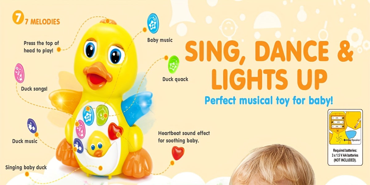 Baby Musical Duck Toy, Dancing Crawling Light-Up Tummy Time Toy With Music & Lights, Perfect Easter Basket Stuffers For Infants Toddlers