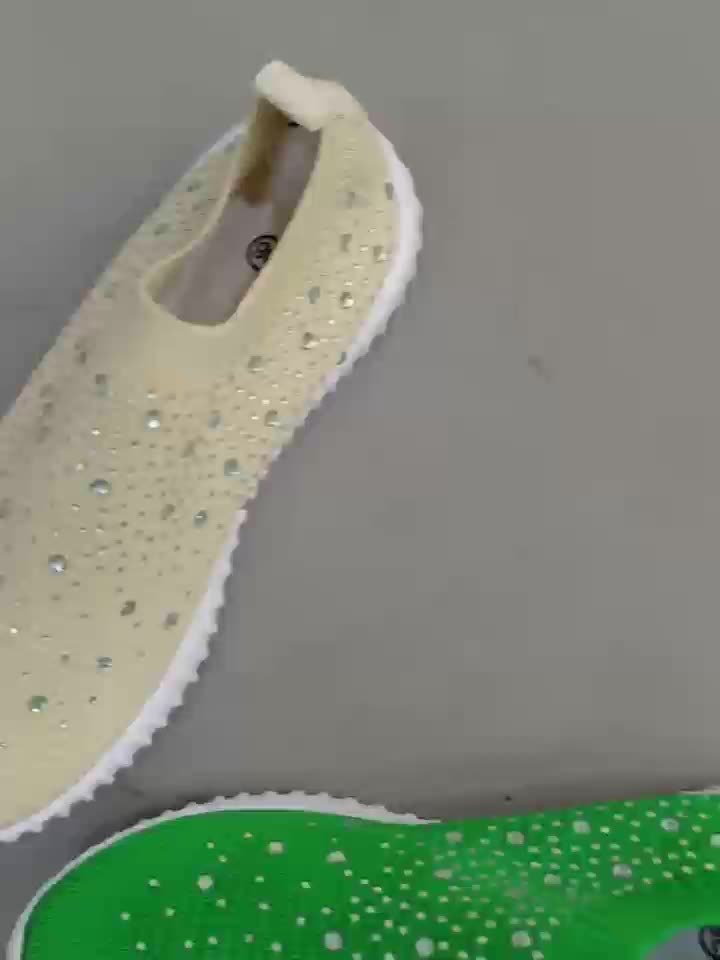 Women's Rhinestone Slip On Sneakers Sparkly Knit Walking Shoes Comfort Breathable Mesh Athletic Footwear Casual Bling Tennis Shoes Flat Loafers for Daily Wear Work Travel Trendy Lightweight Ladies