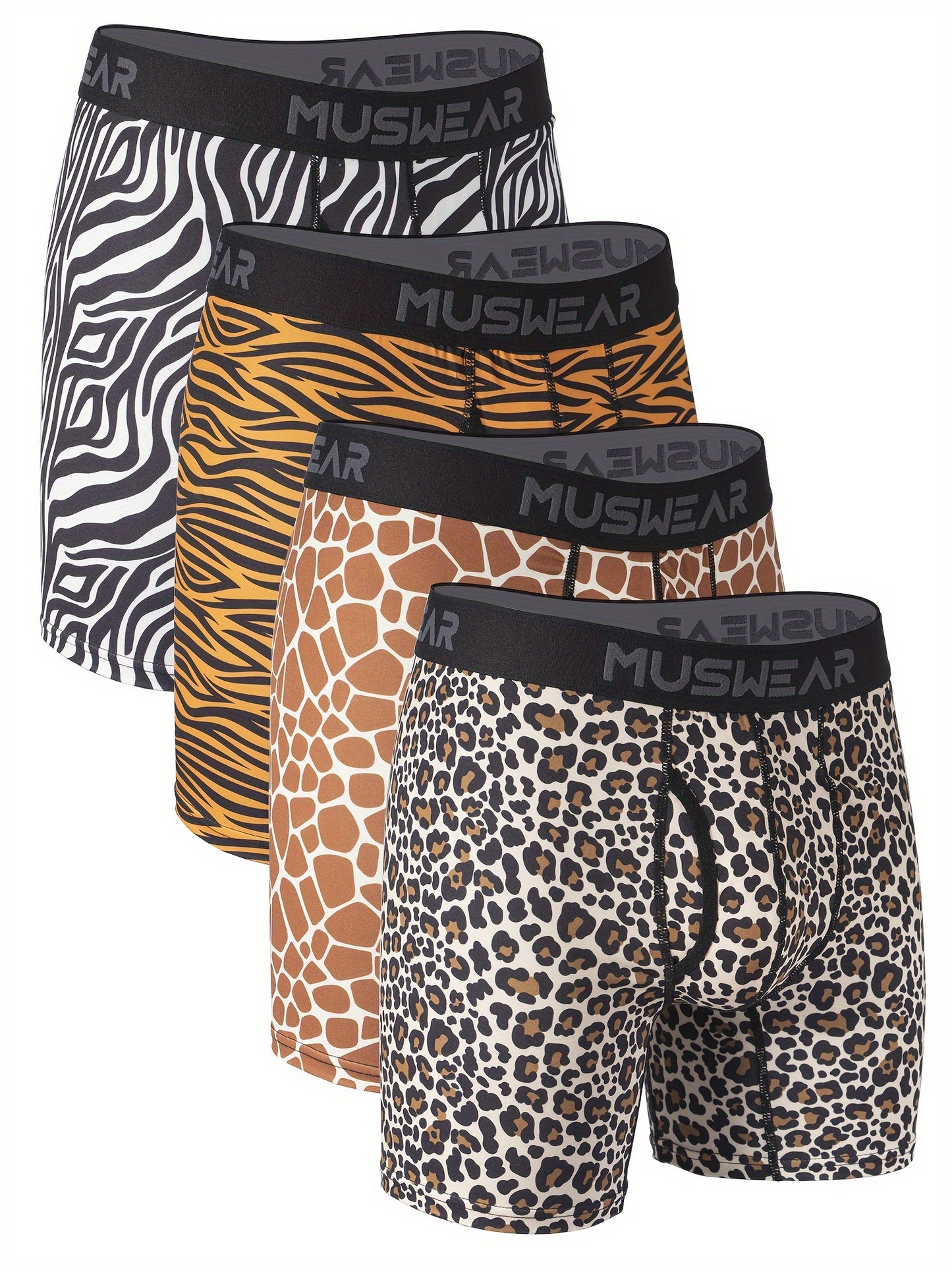 Muswear Men's Flat Front Boxer Briefs, Moisture-Wicking, Breathable, Side Opening, Long-Length Printed Quick-Dry Athletic Underwear