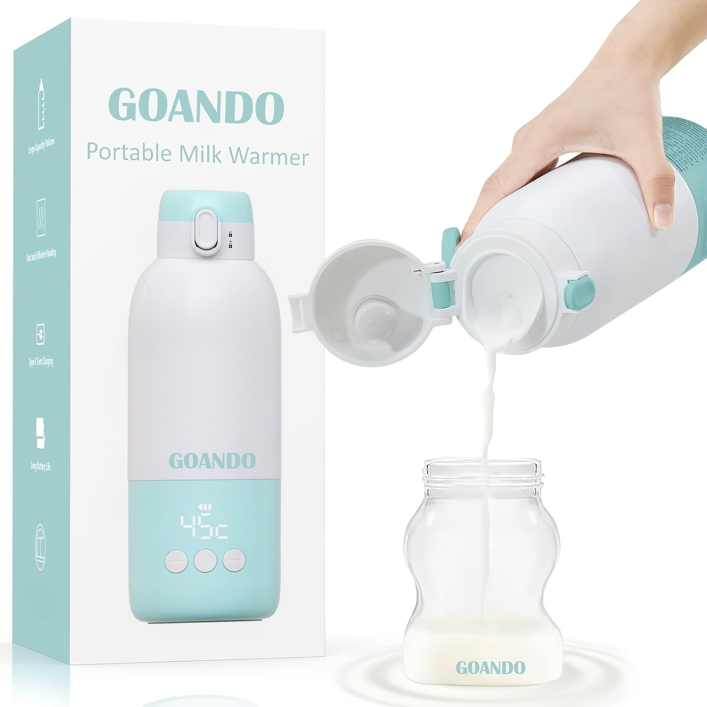 GOANDO Portable Bottle Warmer for Travel 12oz 80W Fast Heating 316 Stainless Steel - product view 2