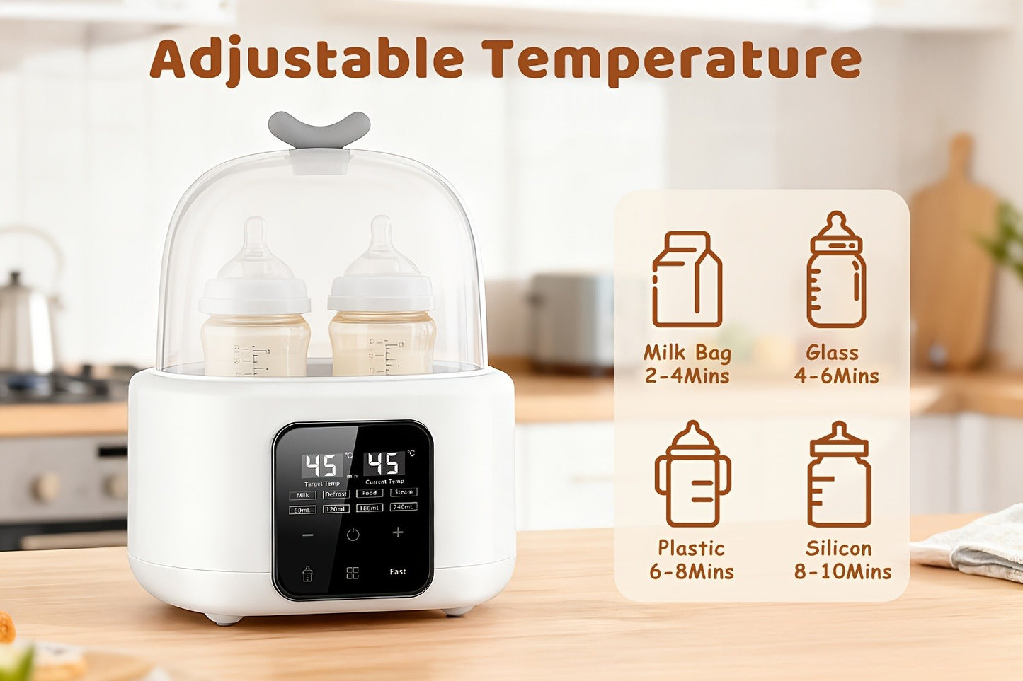 6-in-1 Electric Bottle Warmer - Timer, Defrost and Keep-Warm Modes