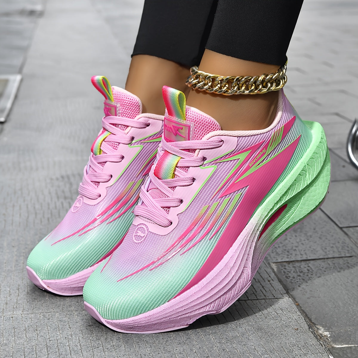 Women's Multi-Color Carbon Plate Sneakers, Lightweight Zero-Drop Cushioned Running Shoes, Breathable Mesh Fashion Versatile Sneakers for Training Travel Ball Games