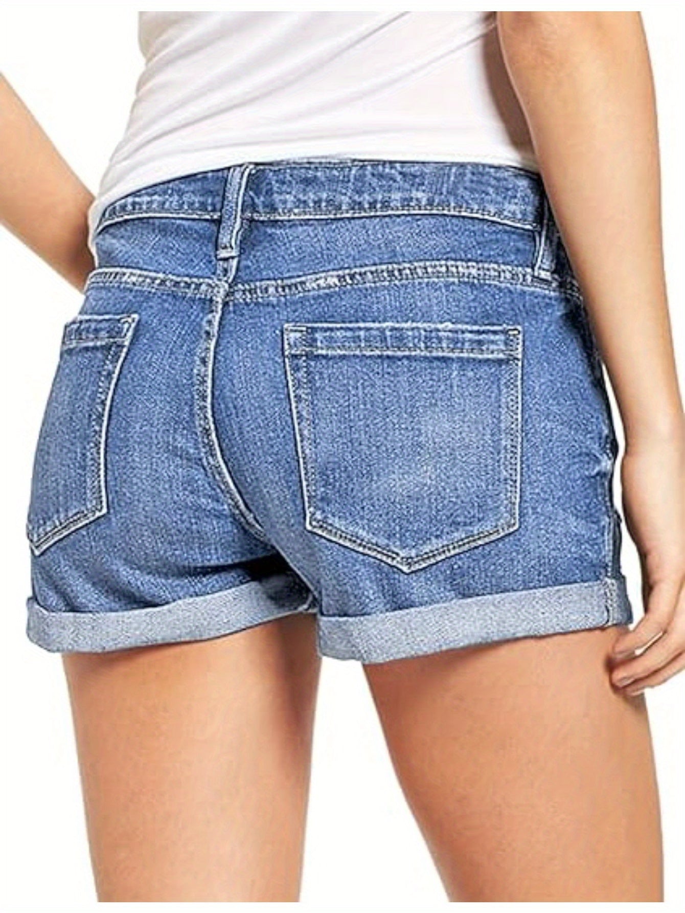Distressed Denim Shorts for Women with a High Waist And Rolled Hems