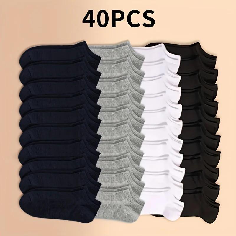 20/40 Pairs Of Solid Socks, Soft And Lightweight Low Cut Ankle Socks, Loose Black White Gray Men's And Women's Long Tube Socks