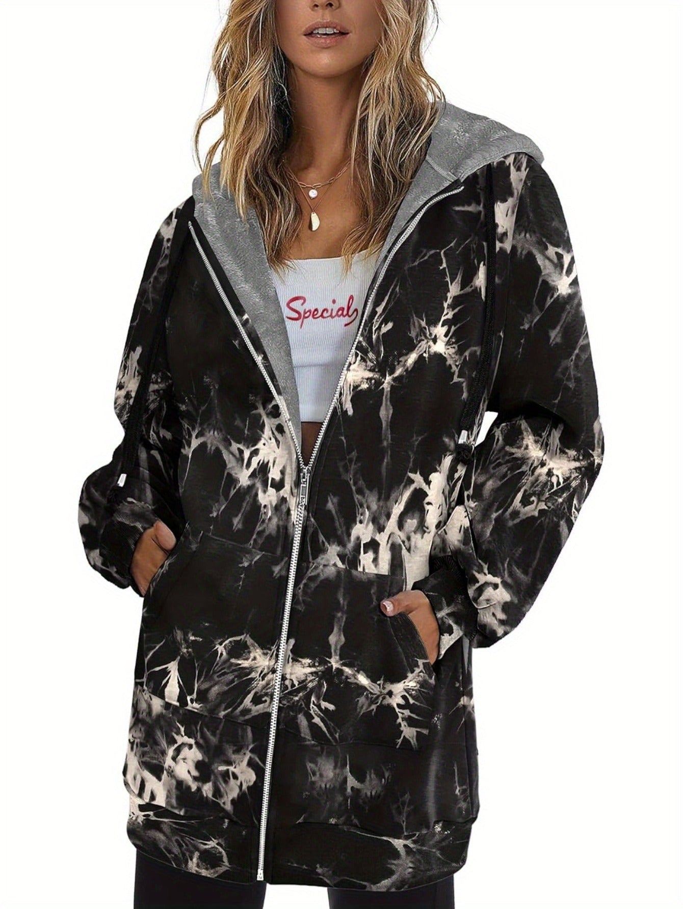 Zip Up Hoodies for Women Long Sleeve Oversized Sweatshirts Casual Lightweight Fleece Jackets with Pockets