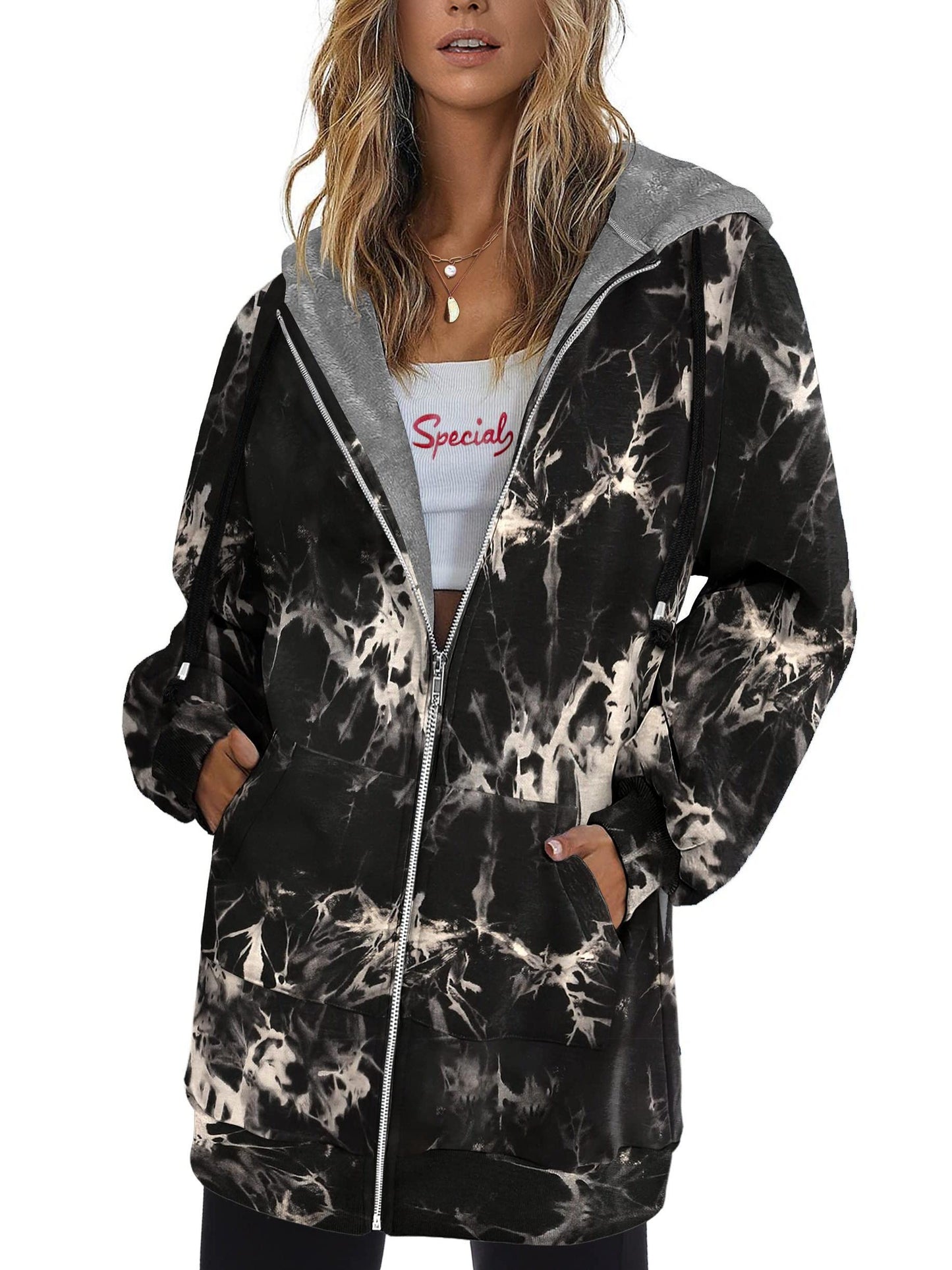 Women'S Zip Up Hoodies Long Sleeve Fall Tunic Hooded Sweatshirt Oversized Fleece Jacket with Pockets Fall Coats