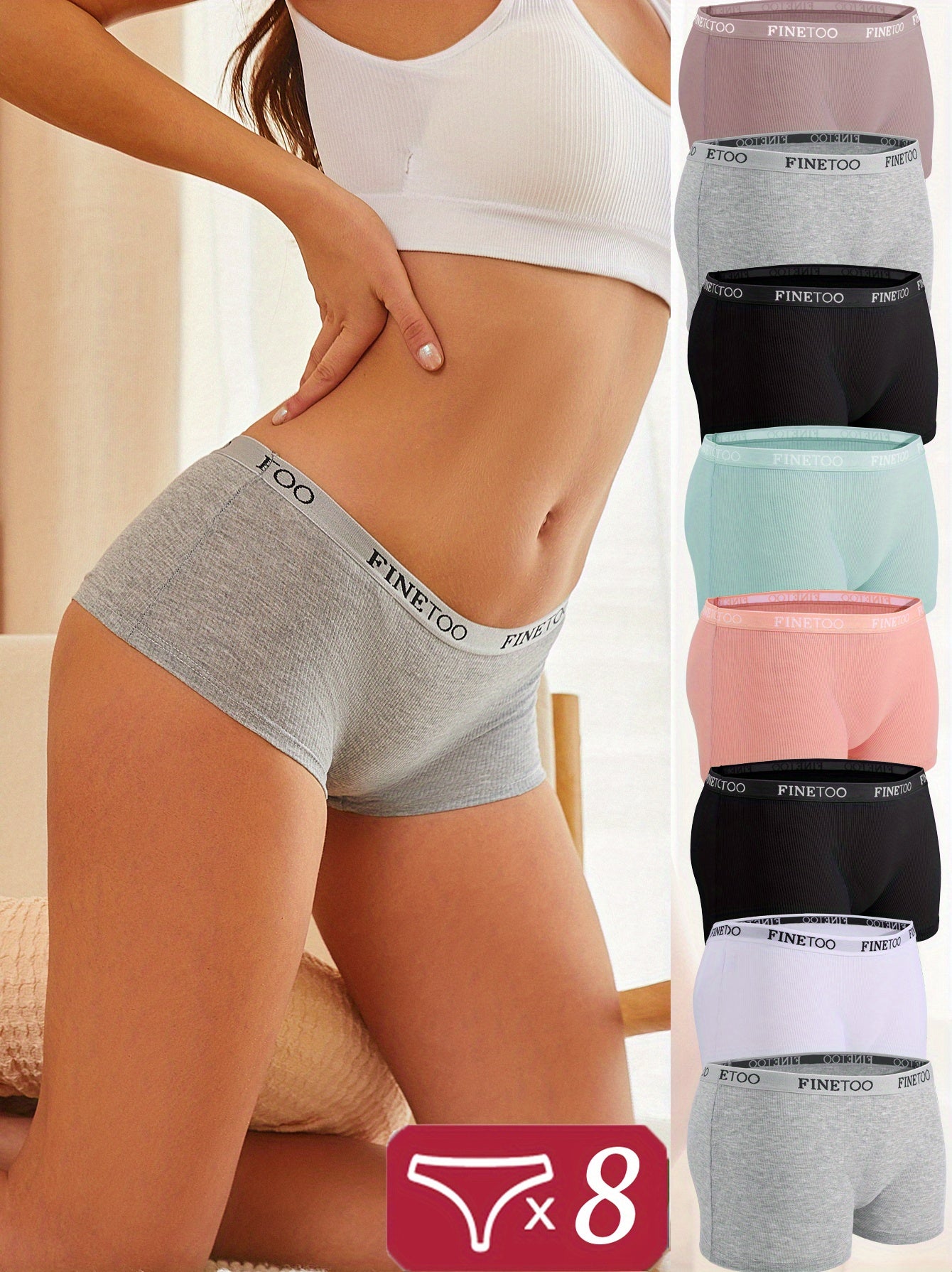 8pcs Women Pure Boxer Panties Soft and Comfortable Briefs Solid Color Traceless Lingerie