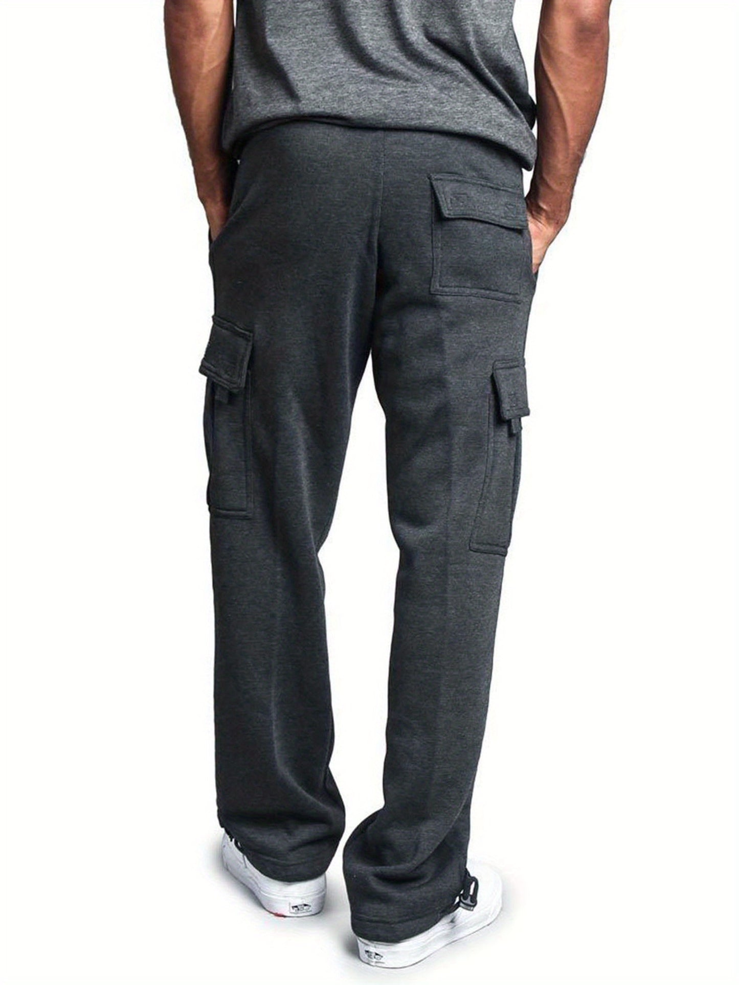 Men Solid Color Sweatpants, Adults Casual Style Cargo Pants with Pockets Drawstring