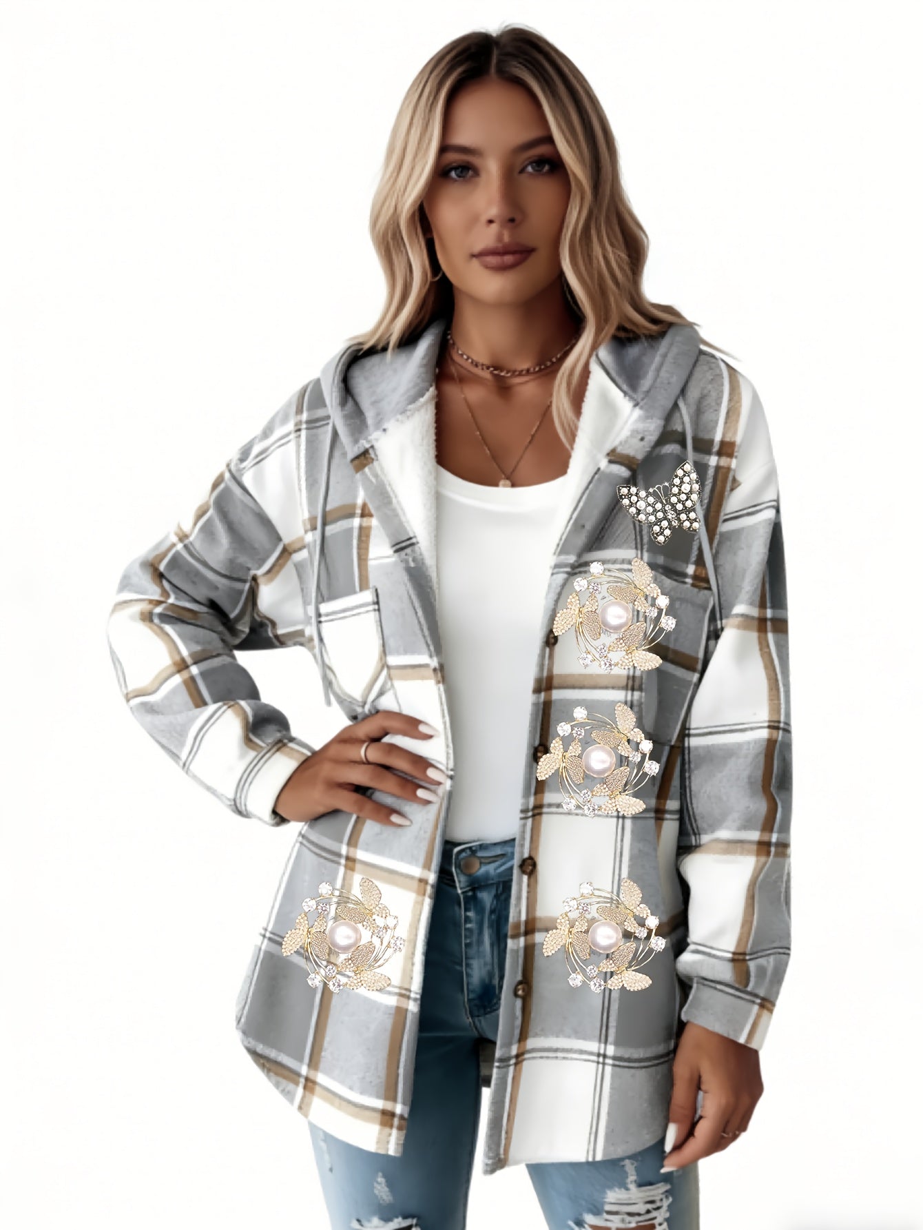 Summer Women'S Retro Checkered Hooded Jacket - Button Long Sleeve, Lightweight And Breathable Layered All Year Round Suitable for Casual And Daily Wear, Women'S Clothing Sportswear Women'S Top Suitable for Women'S Hot Wear