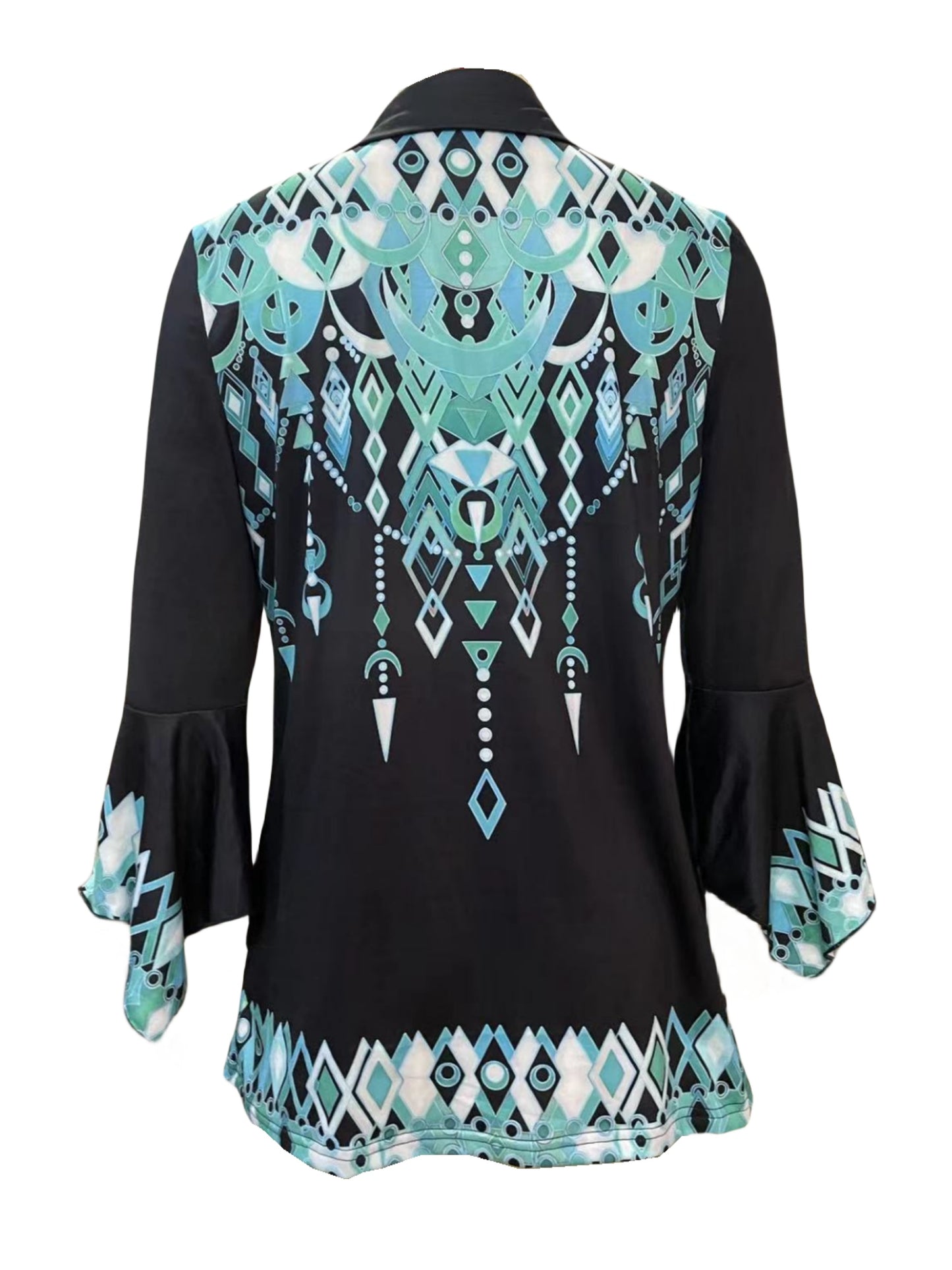 Green Three-Quarter Sleeve T-Shirt with a Printed Lapel, Featuring an Irregular Sleeve And Button- Design for The New Spring And Autumn Season