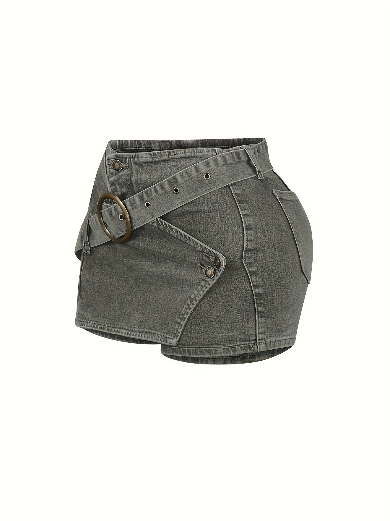 Casual Y2K Mini Skirt with a High Waist And Denim Buckle Belt, Perfect for Parties And Clubs