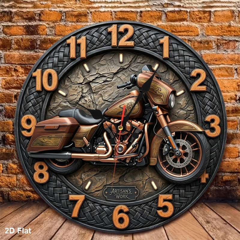 Motorcycle Wood Wall Clock - Silent Non-Ticking 12-Inch Design
