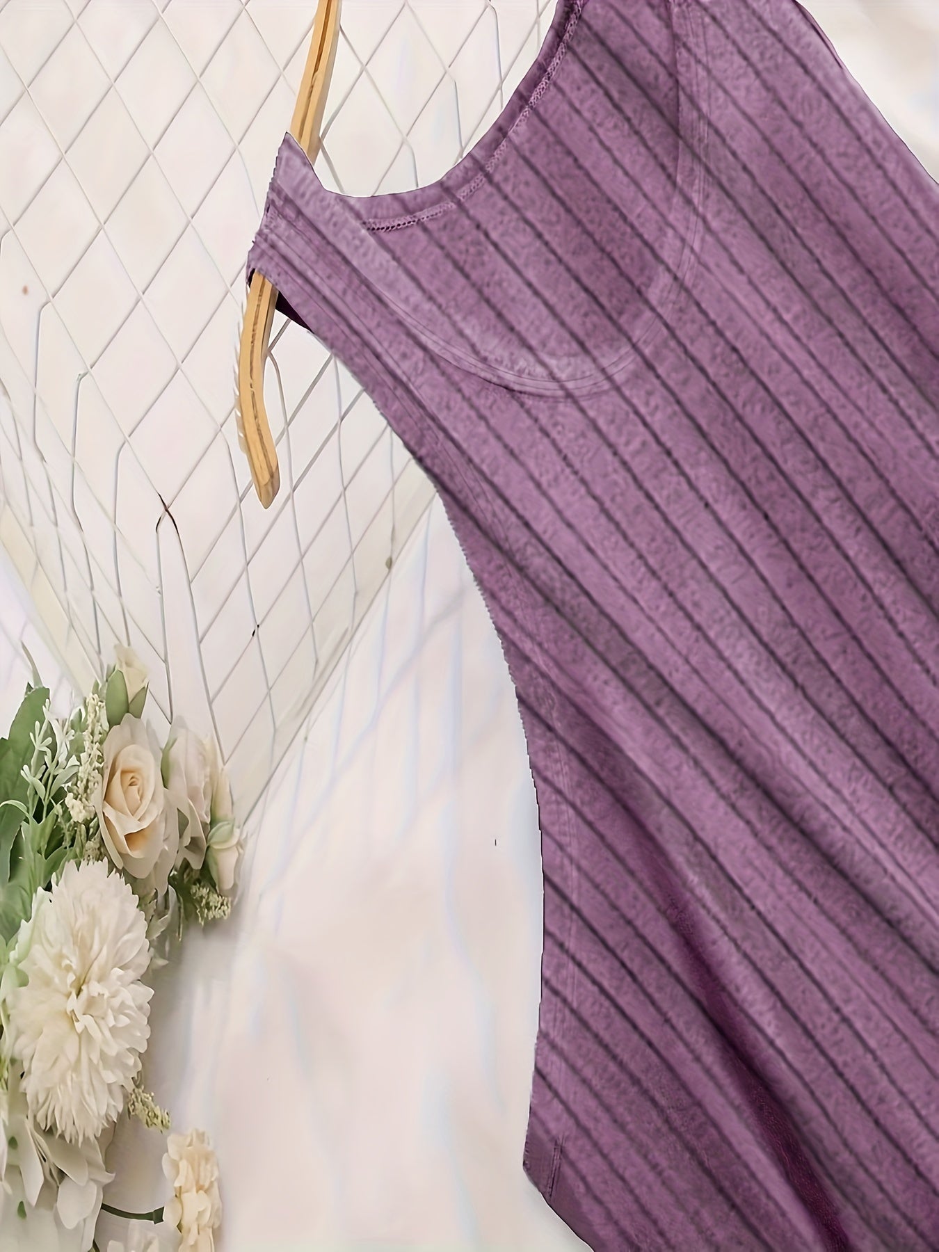 Large Size Three-Piece Set of Ribbed Vest and Home Skirt