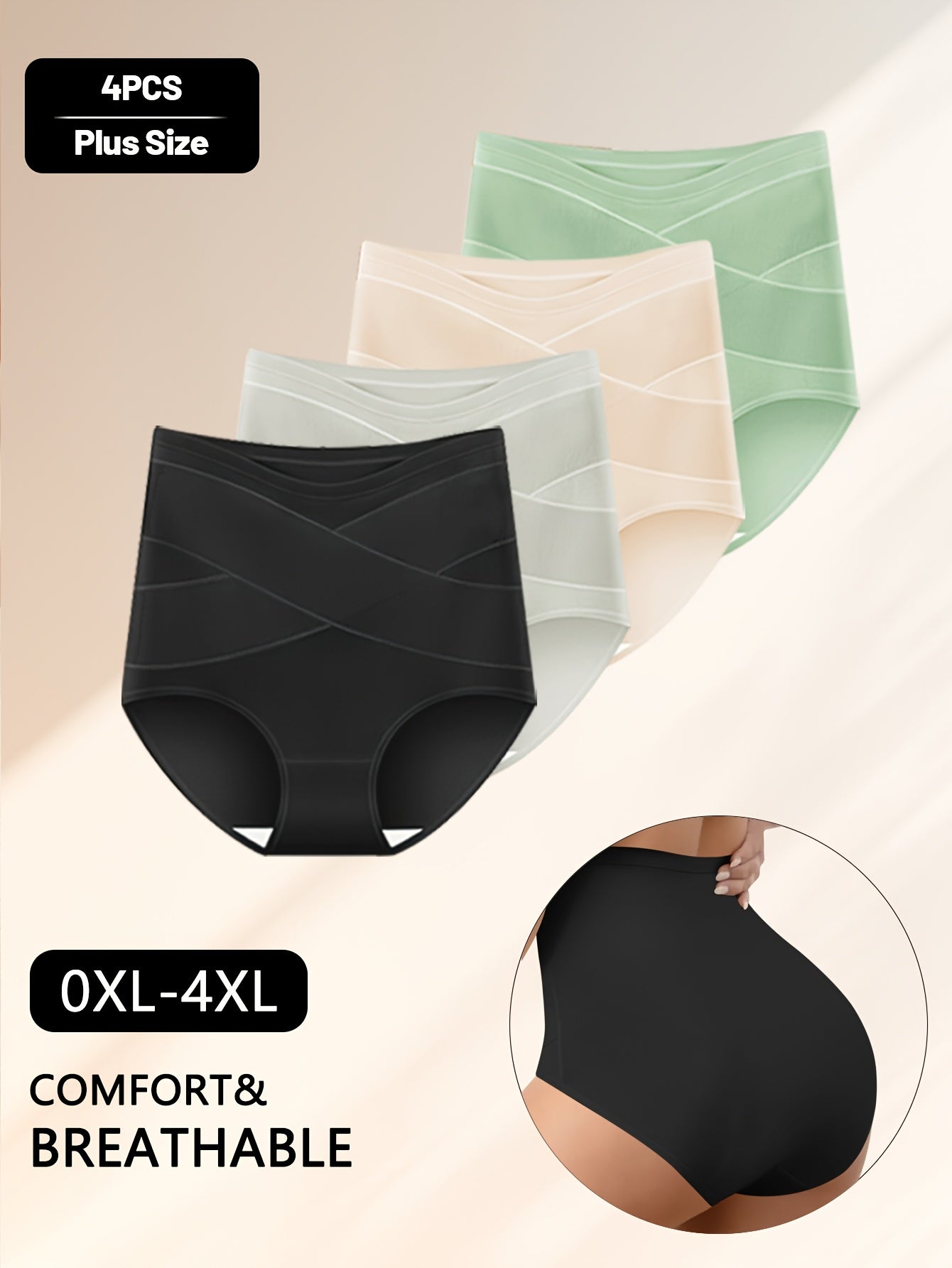 4pcs Plus Size High-Waist Shaping plus-size Panties- Breathable And Comfortable, Designed to Shape Your Figure Perfectly- Featuring A Wide Elastic Waistband for Extra Support, Providing All-Day Comfort