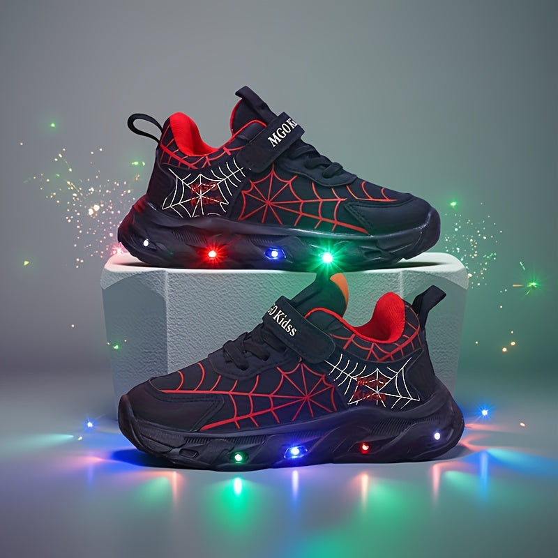 MGO KIDSS Spring And Autumn New Spider Mesh Luminous Shoes Shoes Light Shoes Light Shoes Boys Running Shoes Casual Shoes Big Children Primary School Students Boys Sports Shoes Boys Shoes 1-3-6- Can Wear Red/Blue/Black
