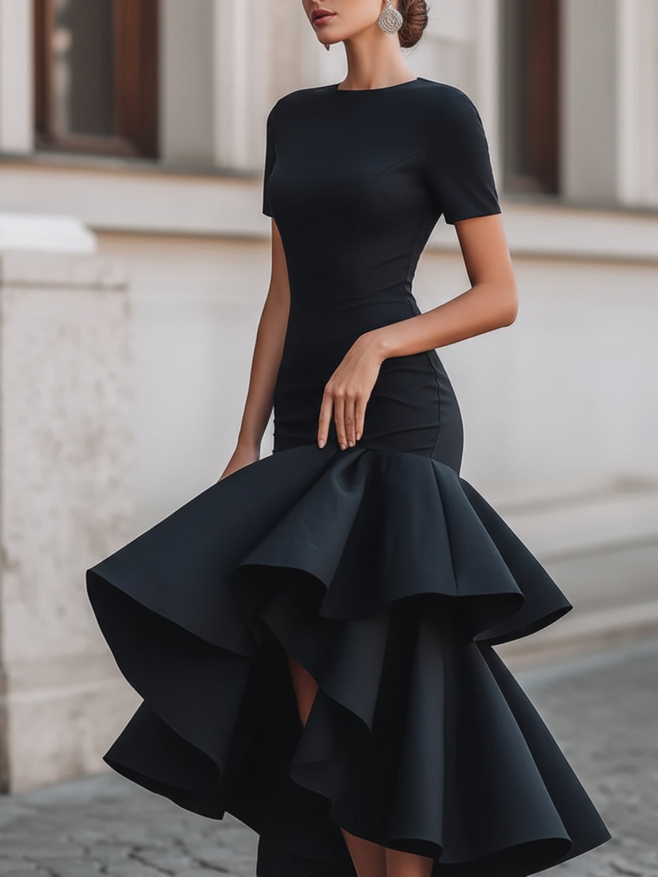 Women's Spring-Summer Round Neck Short-Sleeve Mermaid Dress | Elegant Exquisite Design Showcasing Premium Temperament, Ideal for Dinners & Luxury Gatherings to Create Neat Eye-Catching Looks