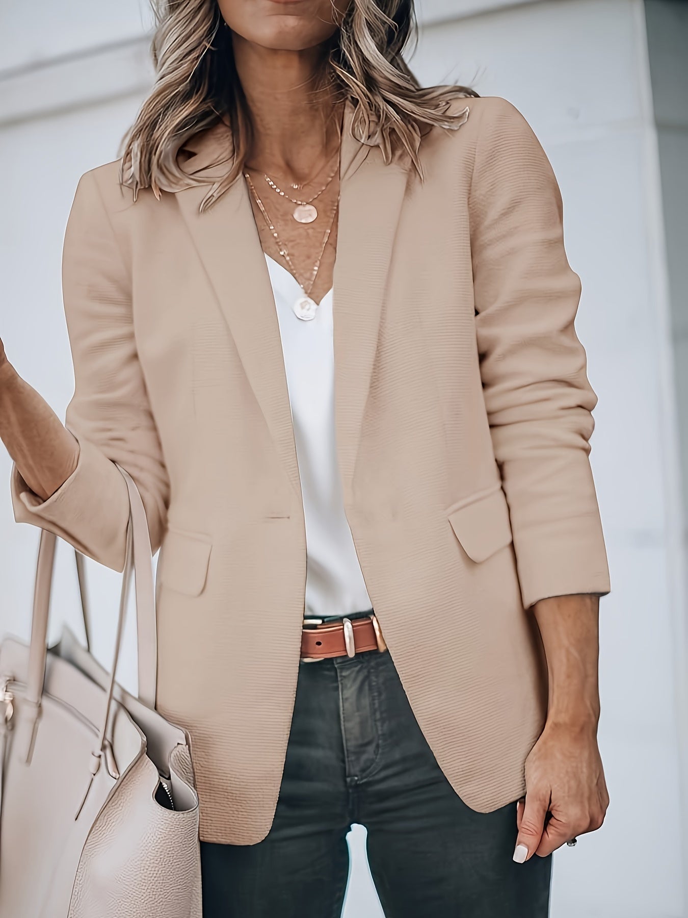 Ladies' Relaxed Blazers with an Open Front And Long Sleeves, Suitable for Work Or Office Wear