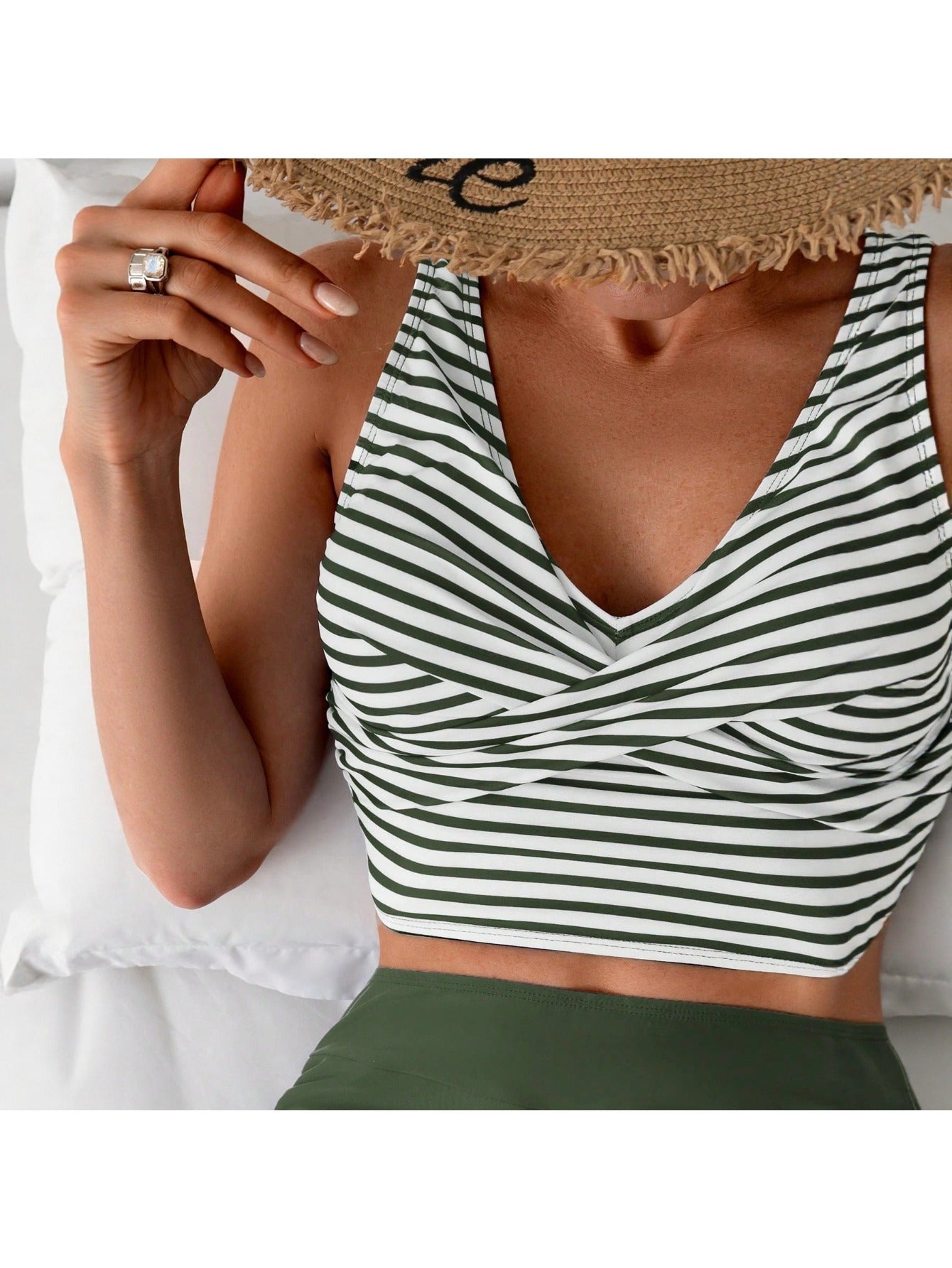 Two-piece New Tight Cross Vest Sexy High Waist Drawstring Boyshort Racing Split Swimsuit Suit