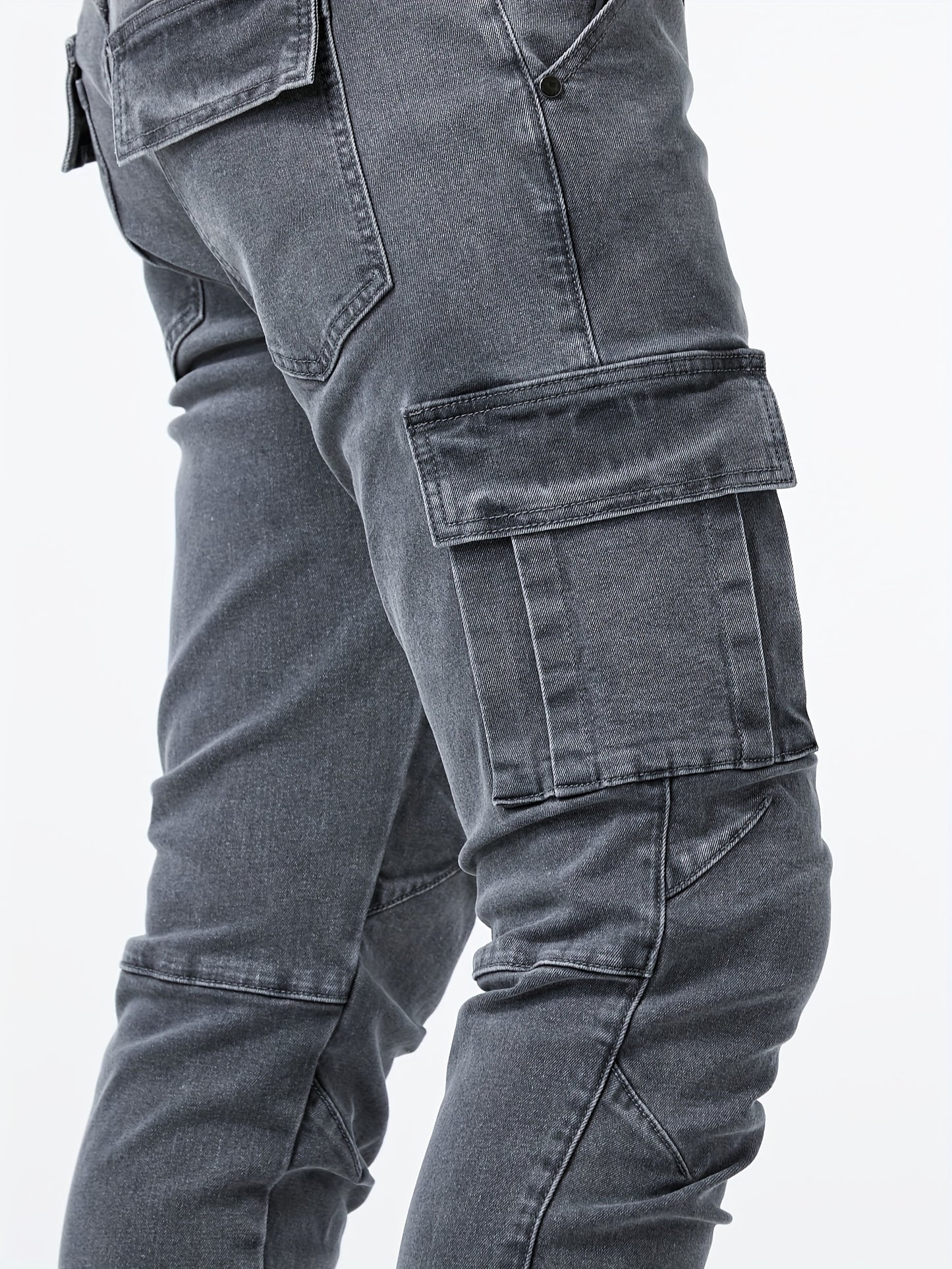 Slim Fit Multi Pocket Jeans, Men's Casual Street Style High Stretch Denim Pants for All Seasons Outdoor