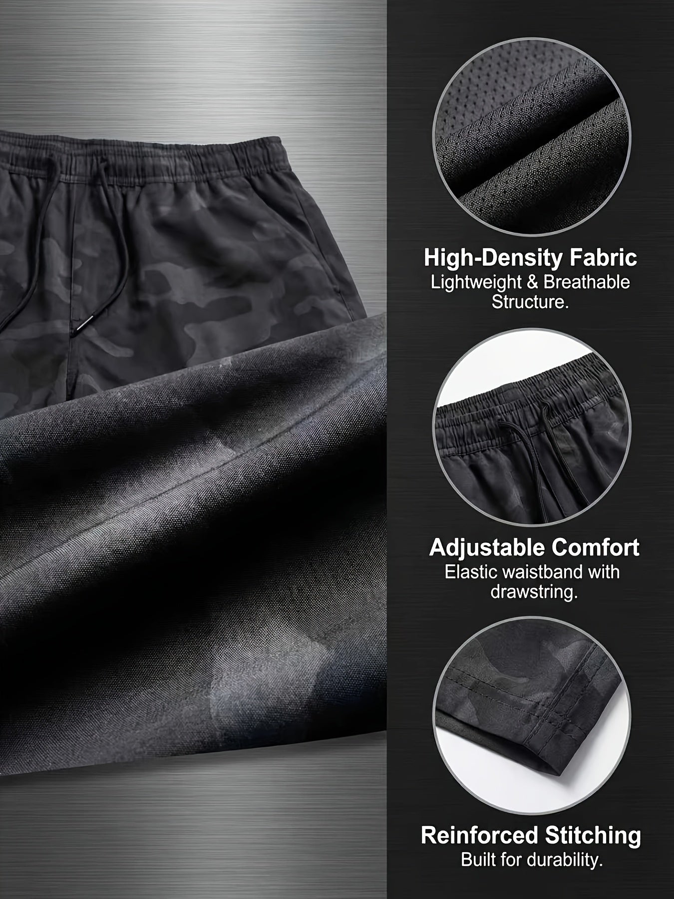 3pcs Men's Cargo Shorts, Casual Athletic Shorts - Multi-Pocket Ripstop, (Includes Wristband) Adjustable Waist (Black, Gray, Khaki) - Outdoor & Travel