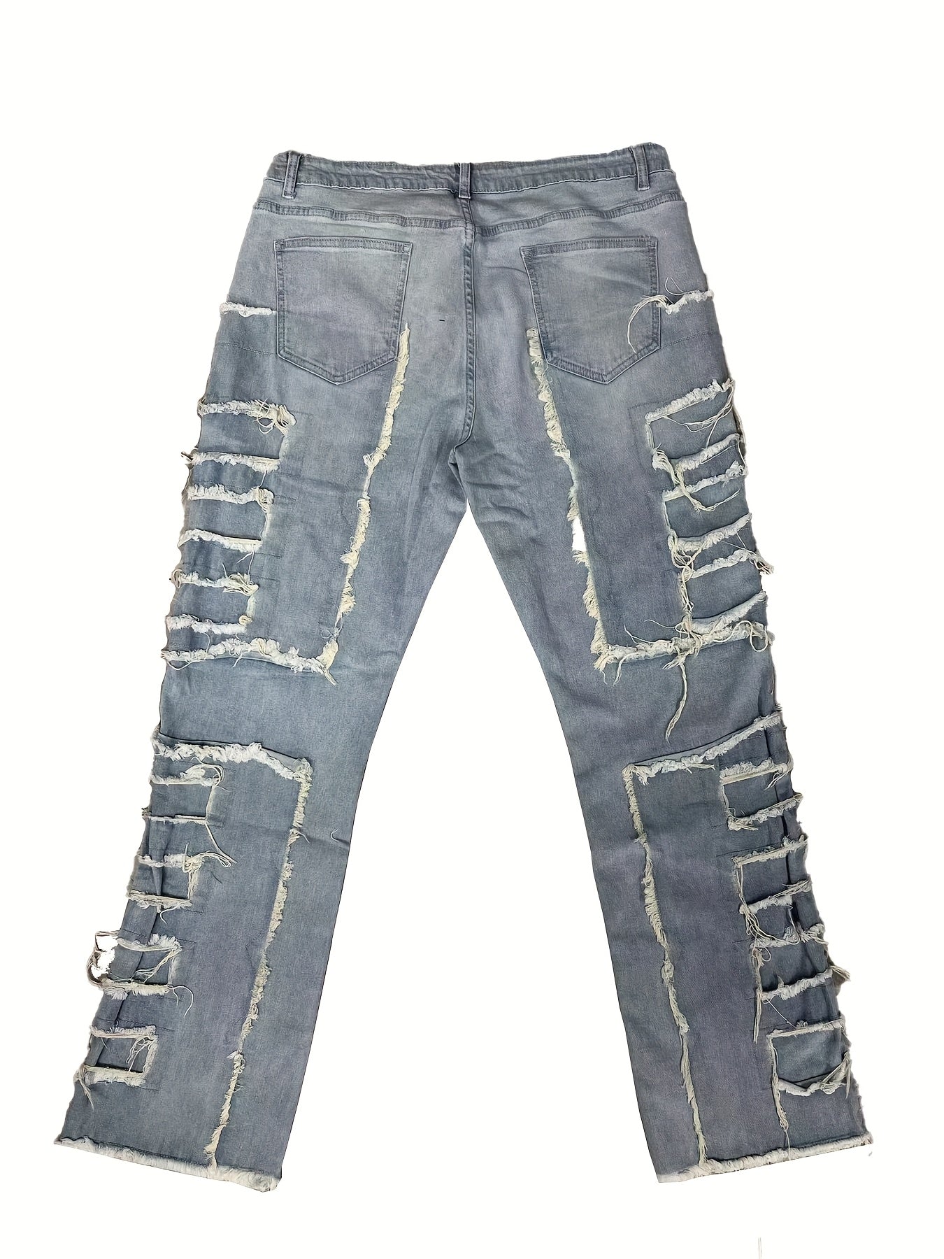 Men's Slim-Fit Stretch Jeans with Fringe Tassel decoration - Hip-Hop Skateboard Style Straight Pants, Washed Denomination for all- Wear (Machine Washable, Urban Streetwear) - Comfortable & Trendy for Skating & Everyday