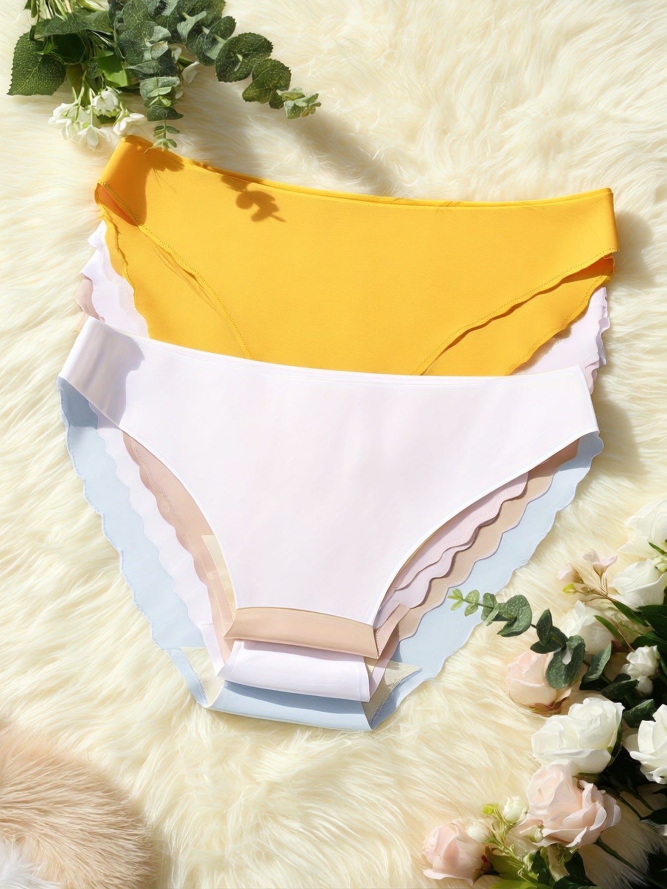 20pcs Set Of Seamless Wave Edge Triangle Pants with Solid Color Wave Edge Design, Breathable And Comfortable Underwear, Seamless And Elastic Triangle Pants, Daily Commuting Women's Underwear And Underwear