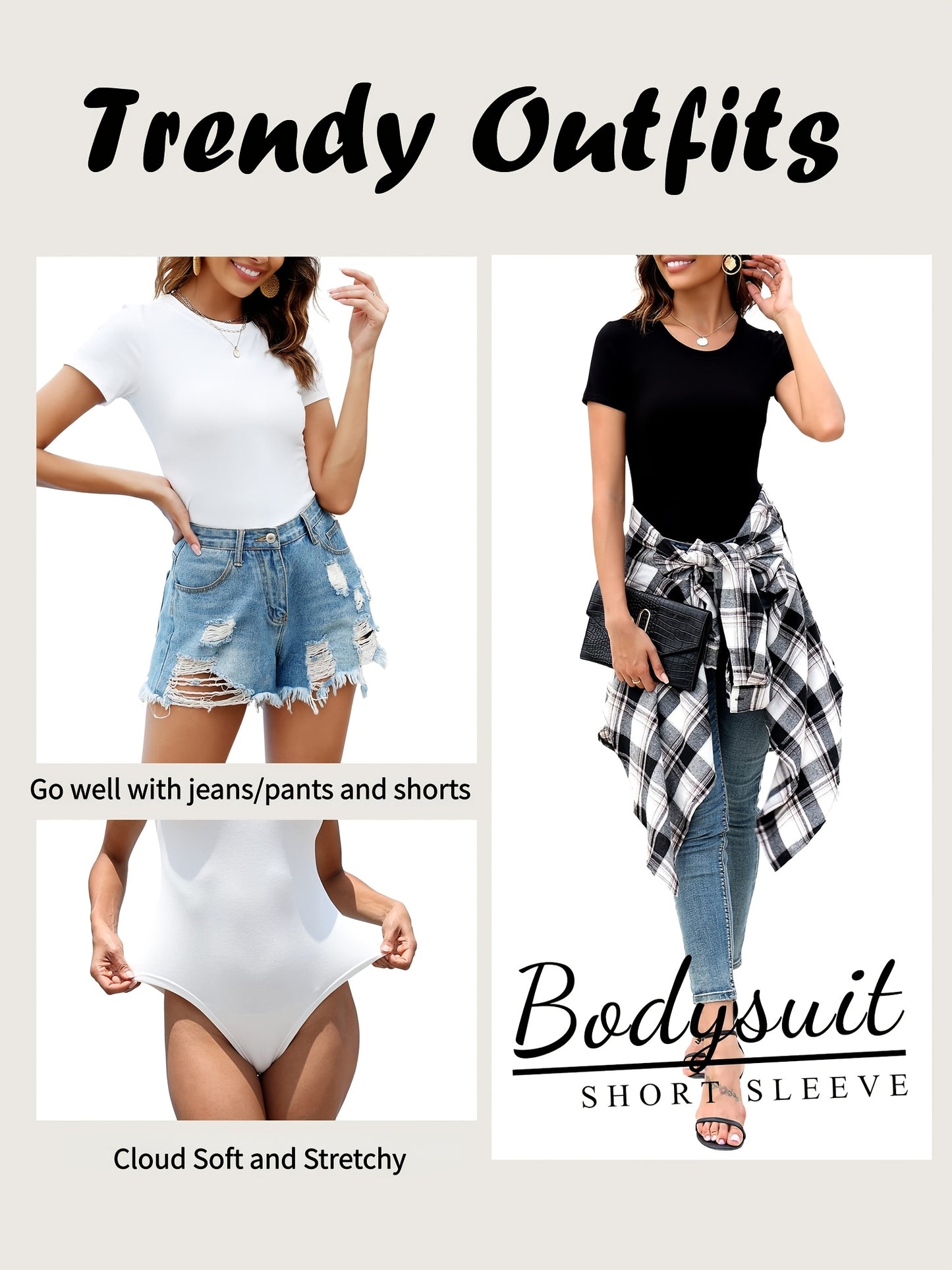 3 Pack Women Bodysuit Tops | Classic Short Sleeve, Stretchy and Cloud Soft, Crew Neck, Slim Fit Casual Wear, Perfect for Daily Clothes Matching, Valentine'S Day Gift, A Must-have for Spring, Summer, and Autumn