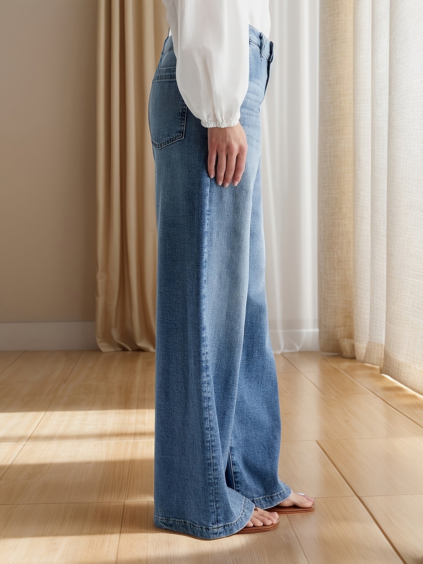 Sky Blue Denim Wide-Leg Pants - product view 9