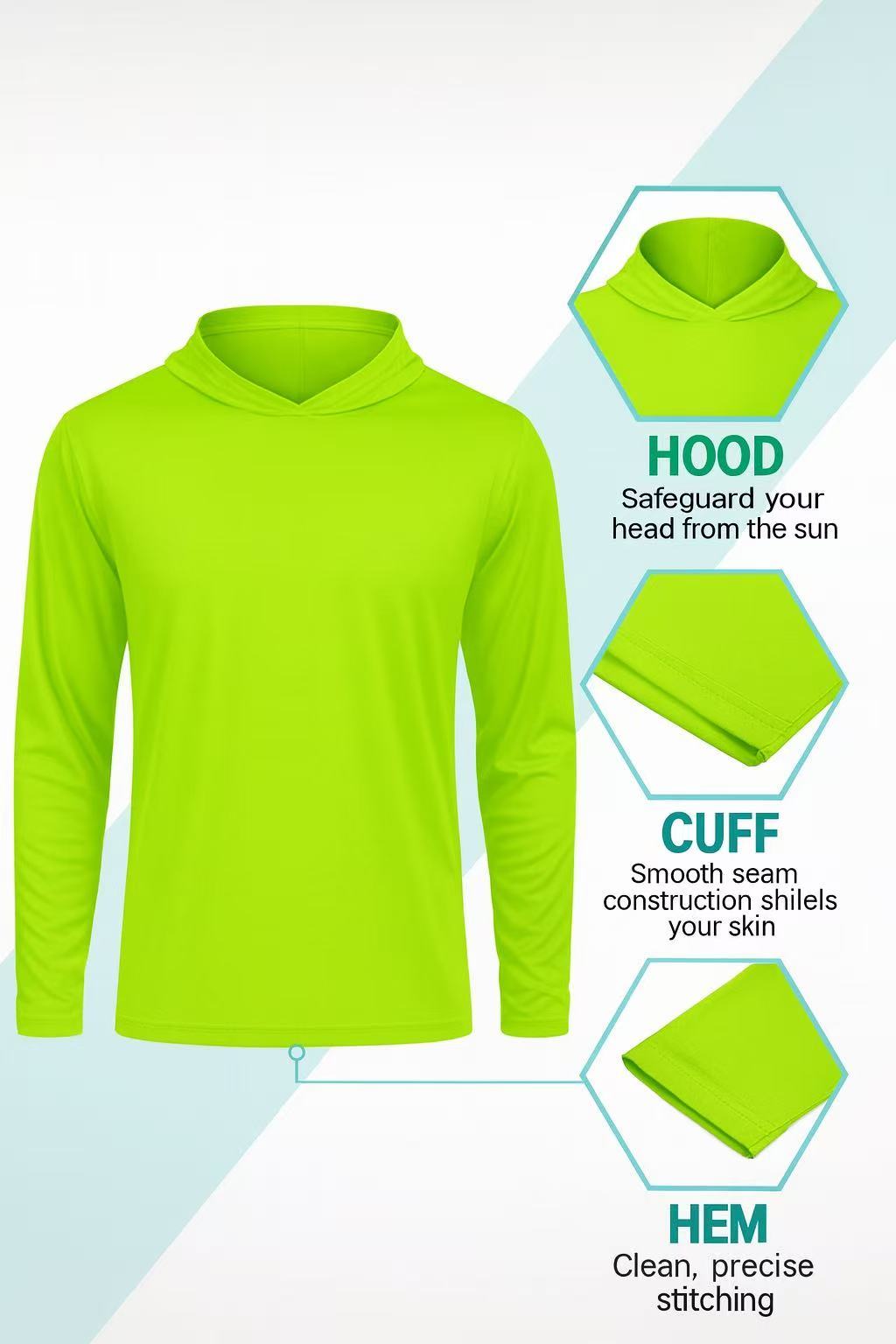 6 Packs Sun Protection Long Sleeve T-Shirts with Hood UPF 50+ Men's Hooded Quick Dry Breathable UV Athletic Shirts Rash Guards SPF UV for Hiking Fishing Swim Cycling Running