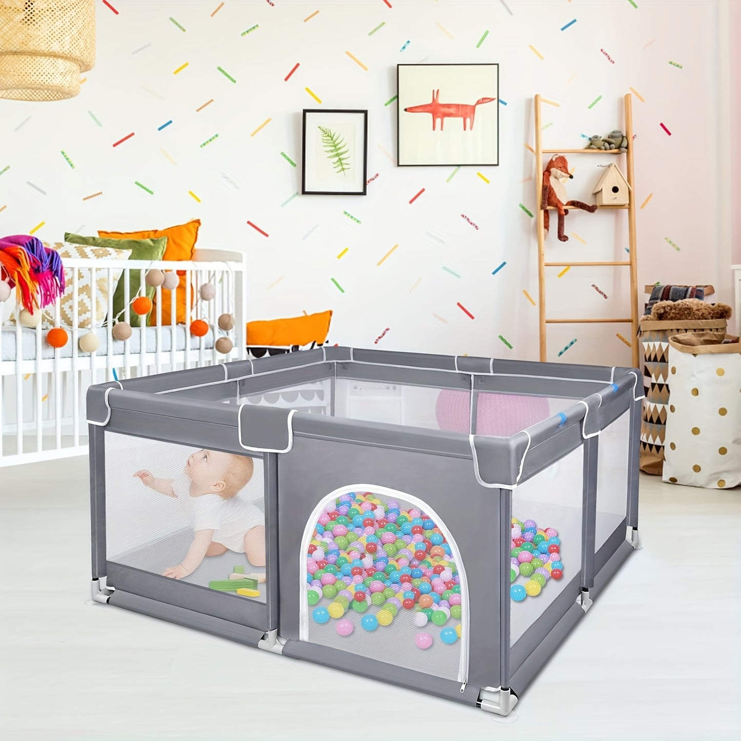 Baby Playpen, 50 Inch X50 Inch Large Playard for Toddlers, Indoor Or Outdoor Kids Activity Center, Sturdy Safety Fence with Soft Breathable Mesh, Great Gift for Halloween, Christmas