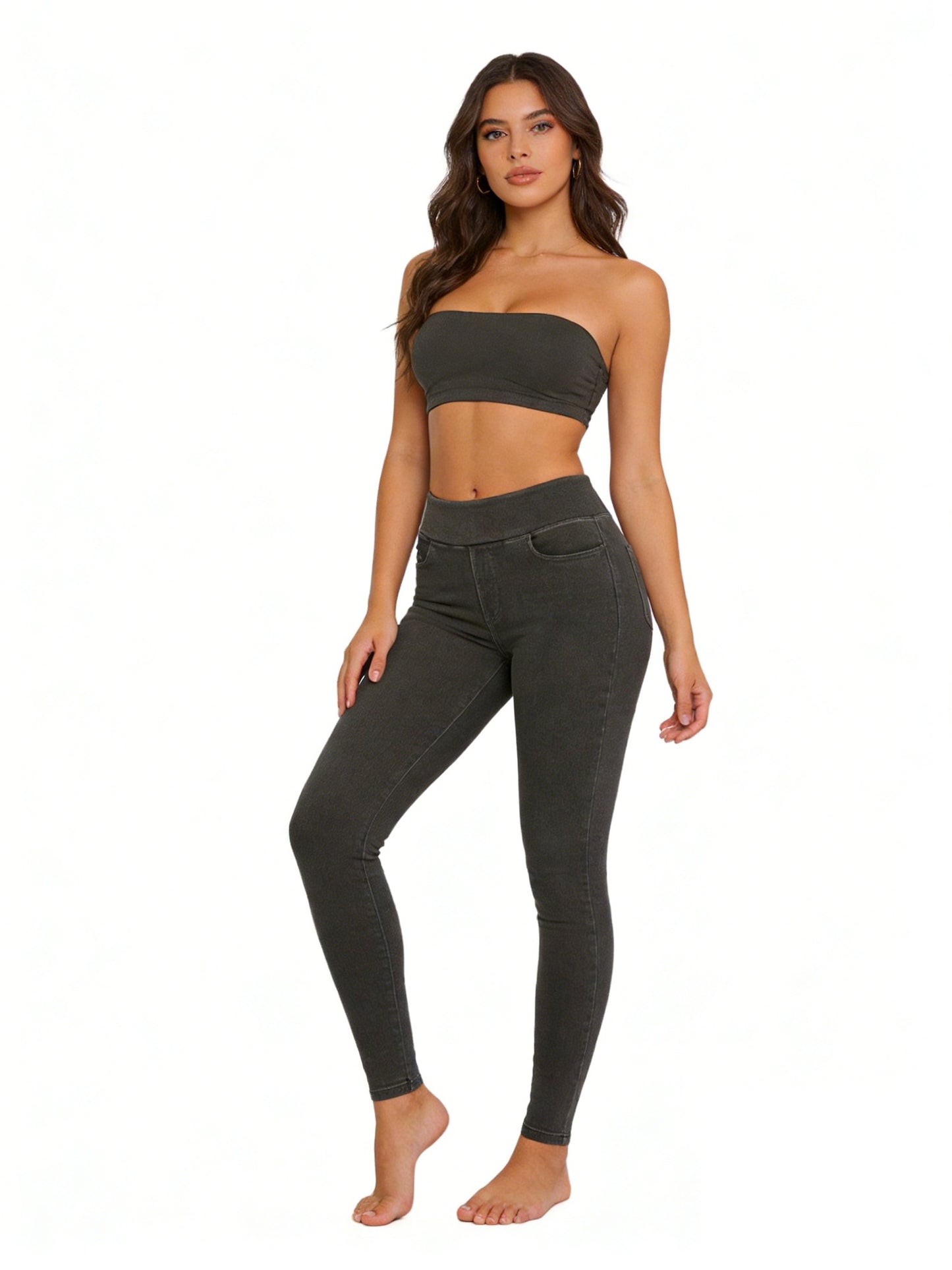 Pull On Skinny Jeans for Women, Stretchy High Waisted Leggings Trendy Tummy Control Demin Jegging with Pockets
