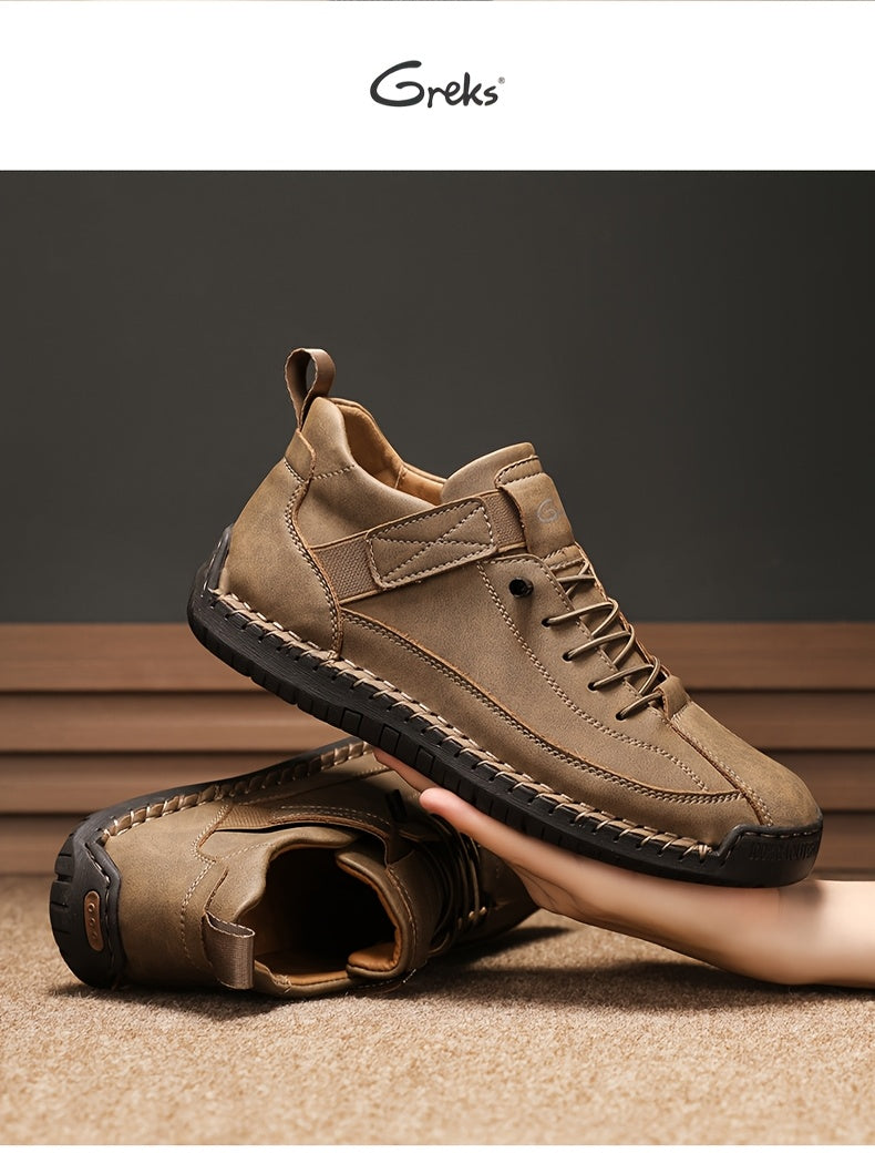 GREKS Men'S Mid-Top Casual Work Shoes, Handmade Stitching Retro Sneakers, Non-Slip Thick Sole Comfortable Walking Shoes for Daily Wear