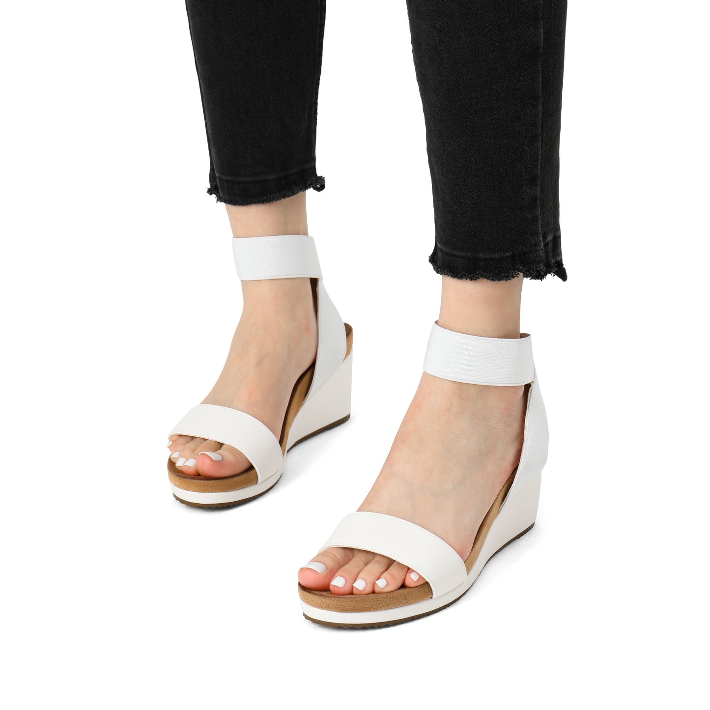 Womens Open Toe Elastic Ankle Strap Platform Wedge Sandal Summer Shoes, Stable Durable, Comfy Soft, Simple Chic, Casual, for party, dance, shopping, walk, office, beach
